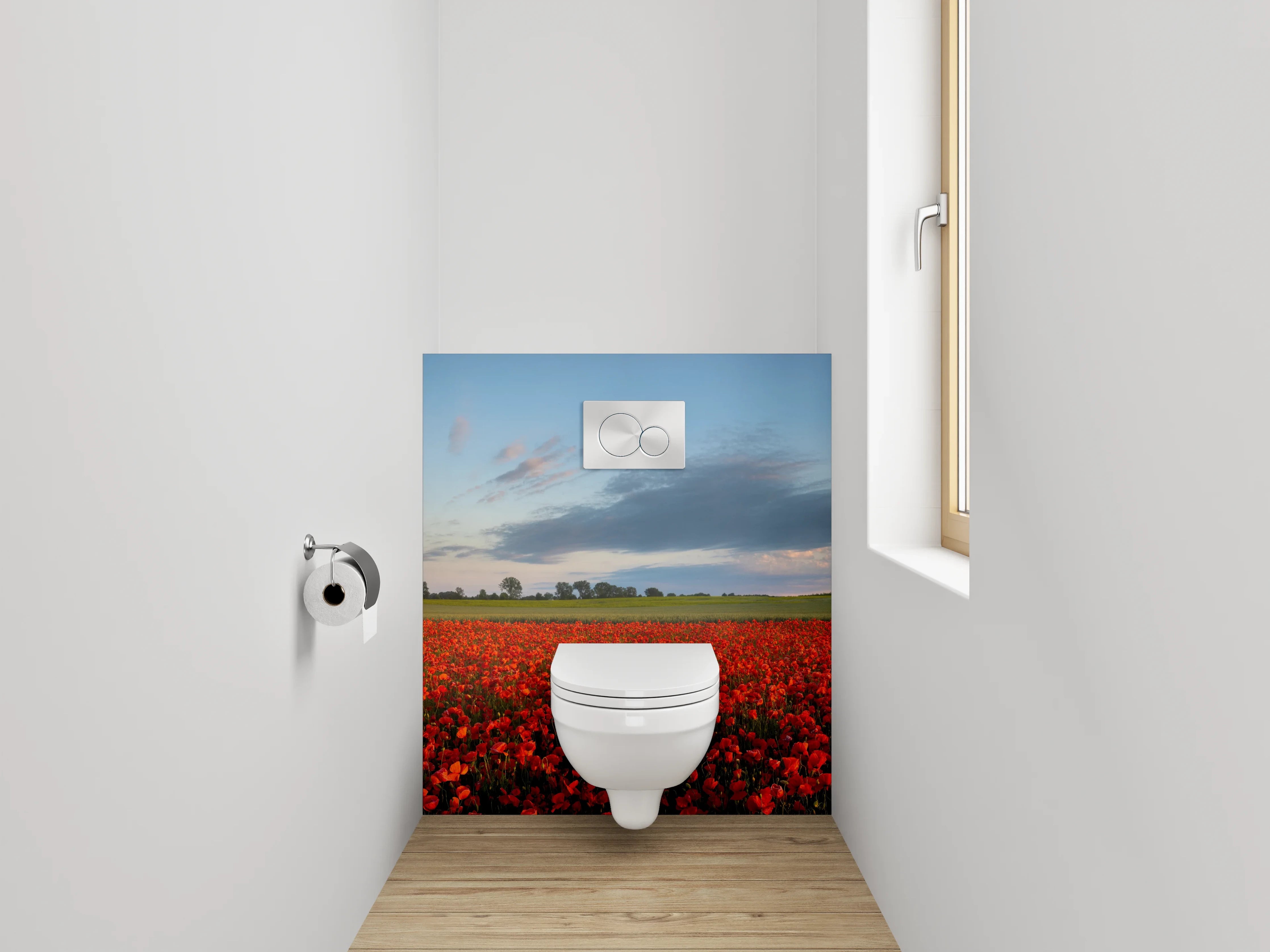 WC-Rückwand - Mohnblumenfeld im Sonnenlicht Panorama