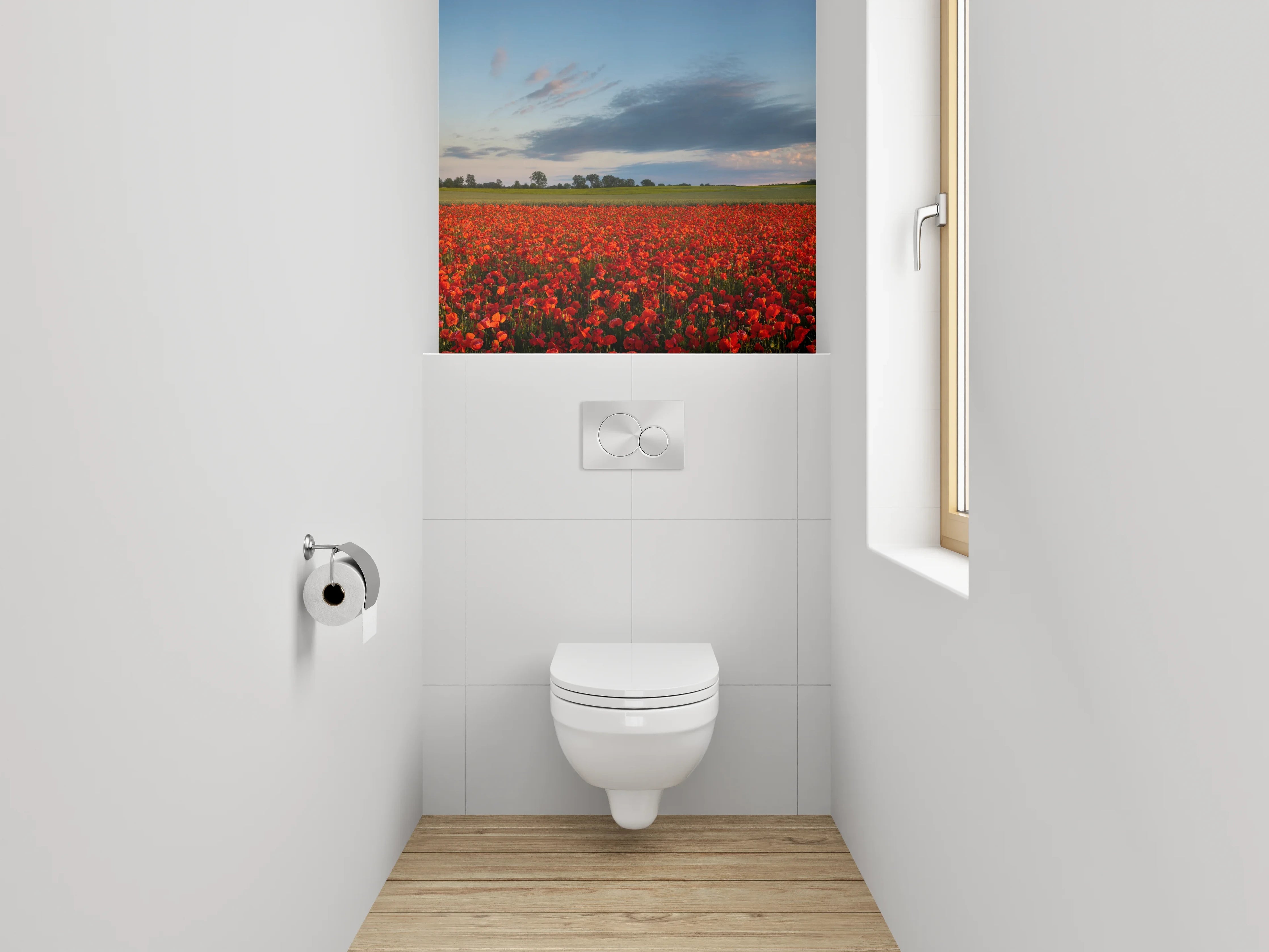 WC-Rückwand - Mohnblumenfeld im Sonnenlicht Panorama