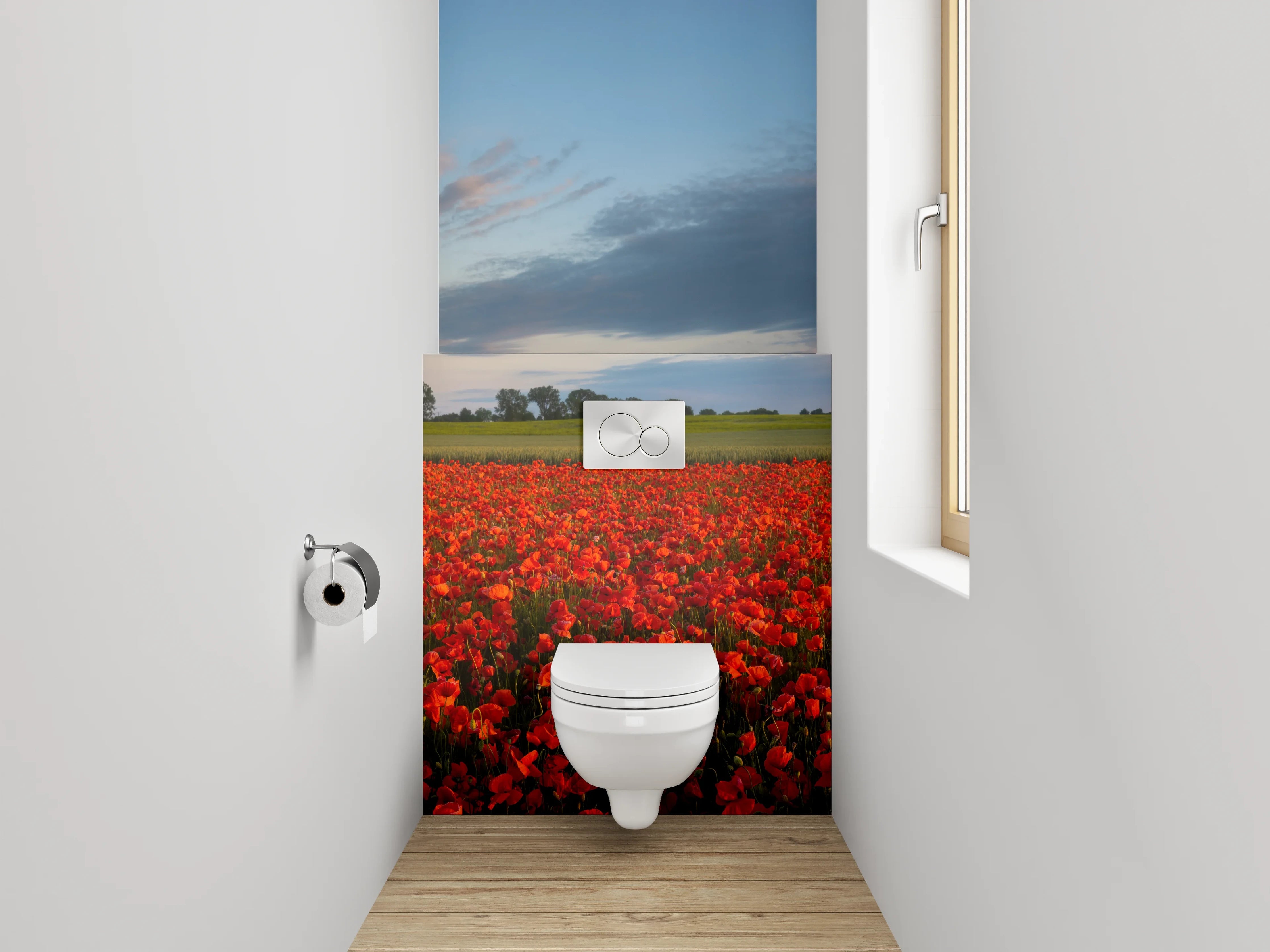 WC-Rückwand - Mohnblumenfeld im Sonnenlicht Panorama