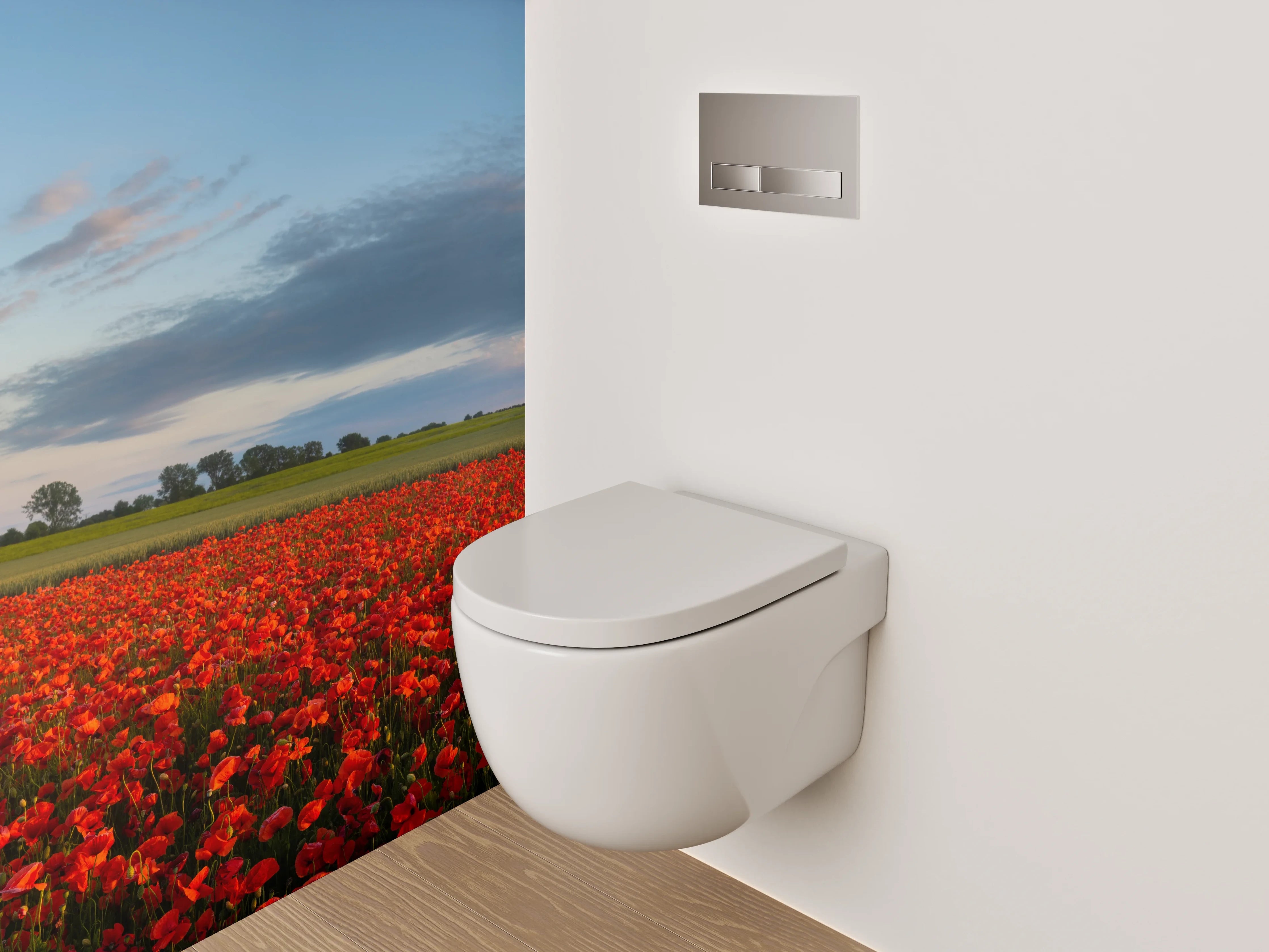WC-Rückwand - Mohnblumenfeld im Sonnenlicht Panorama