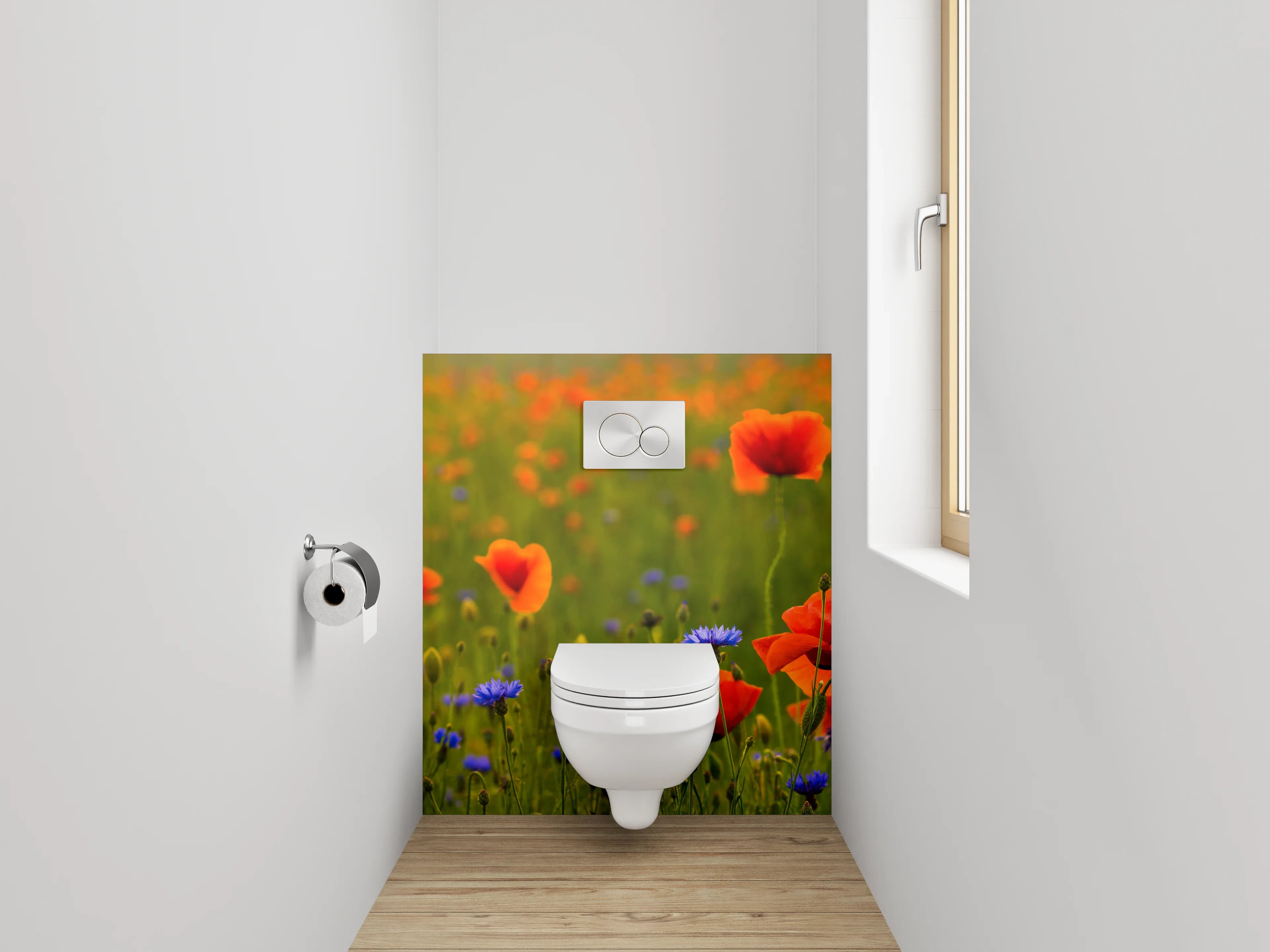 WC-Rückwand - Mohnblumenfeld mit Kornblumen Motiv