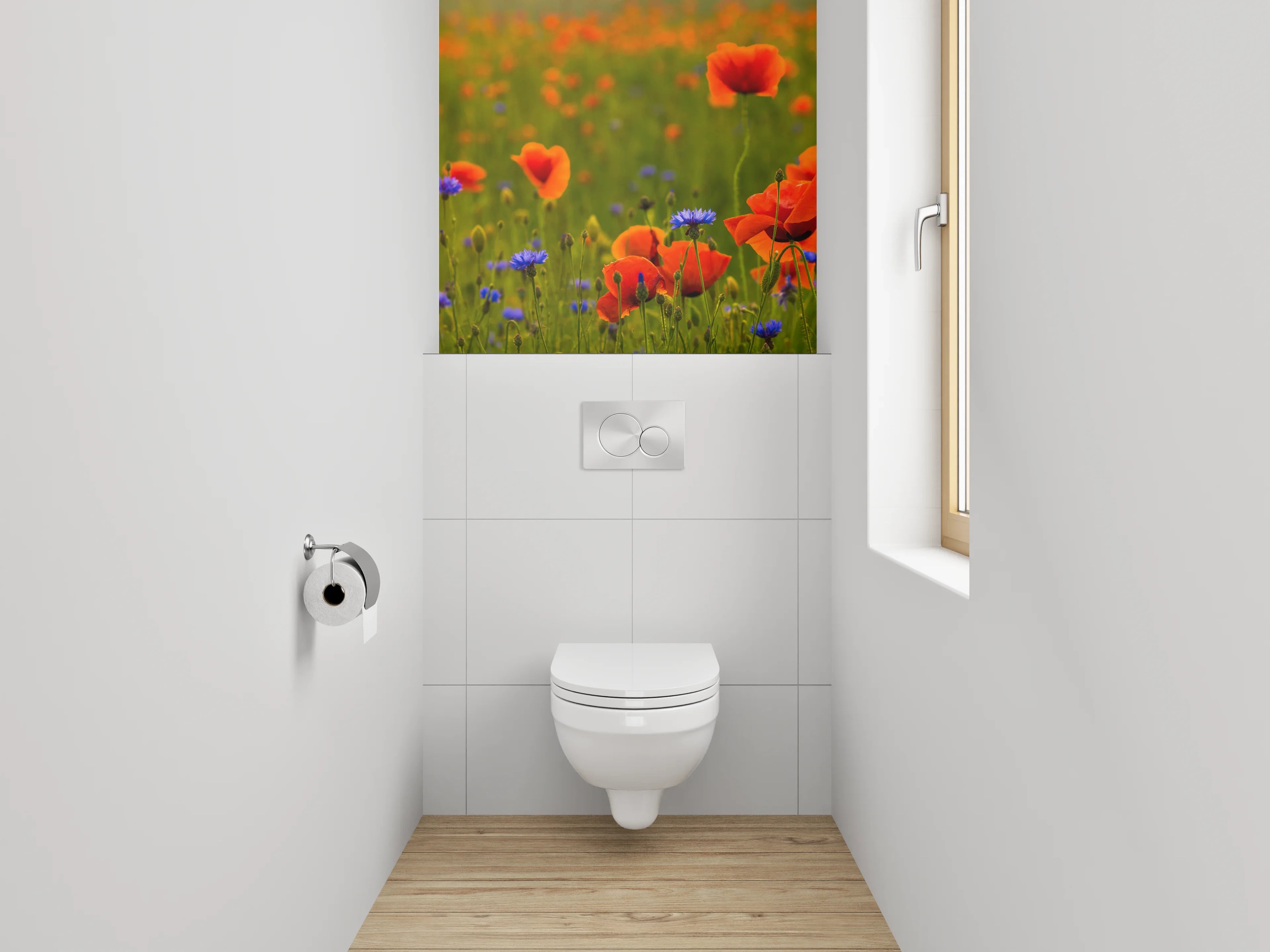 WC-Rückwand - Mohnblumenfeld mit Kornblumen Motiv