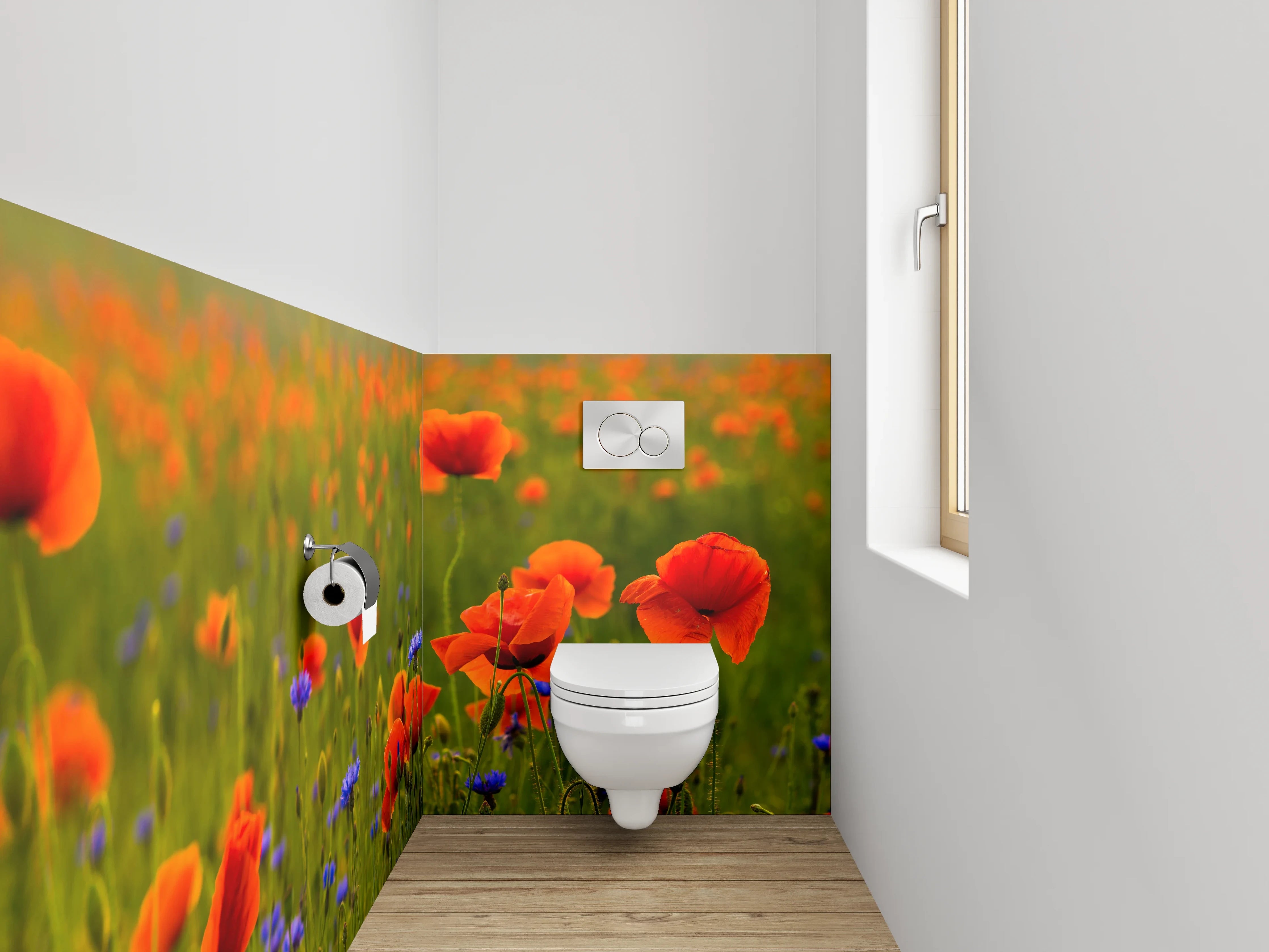 WC-Rückwand - Mohnblumenfeld mit Kornblumen Motiv