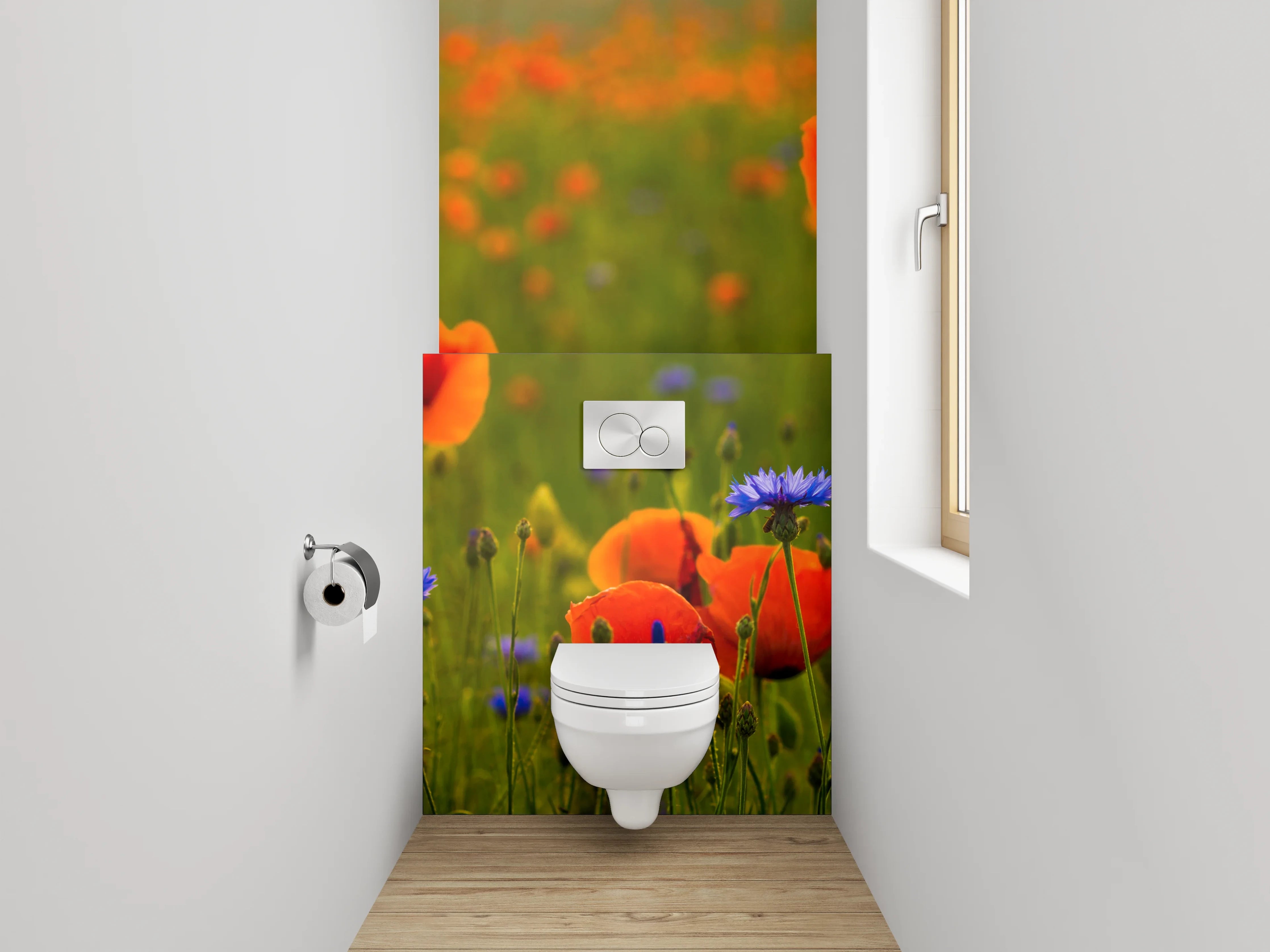 WC-Rückwand - Mohnblumenfeld mit Kornblumen Motiv