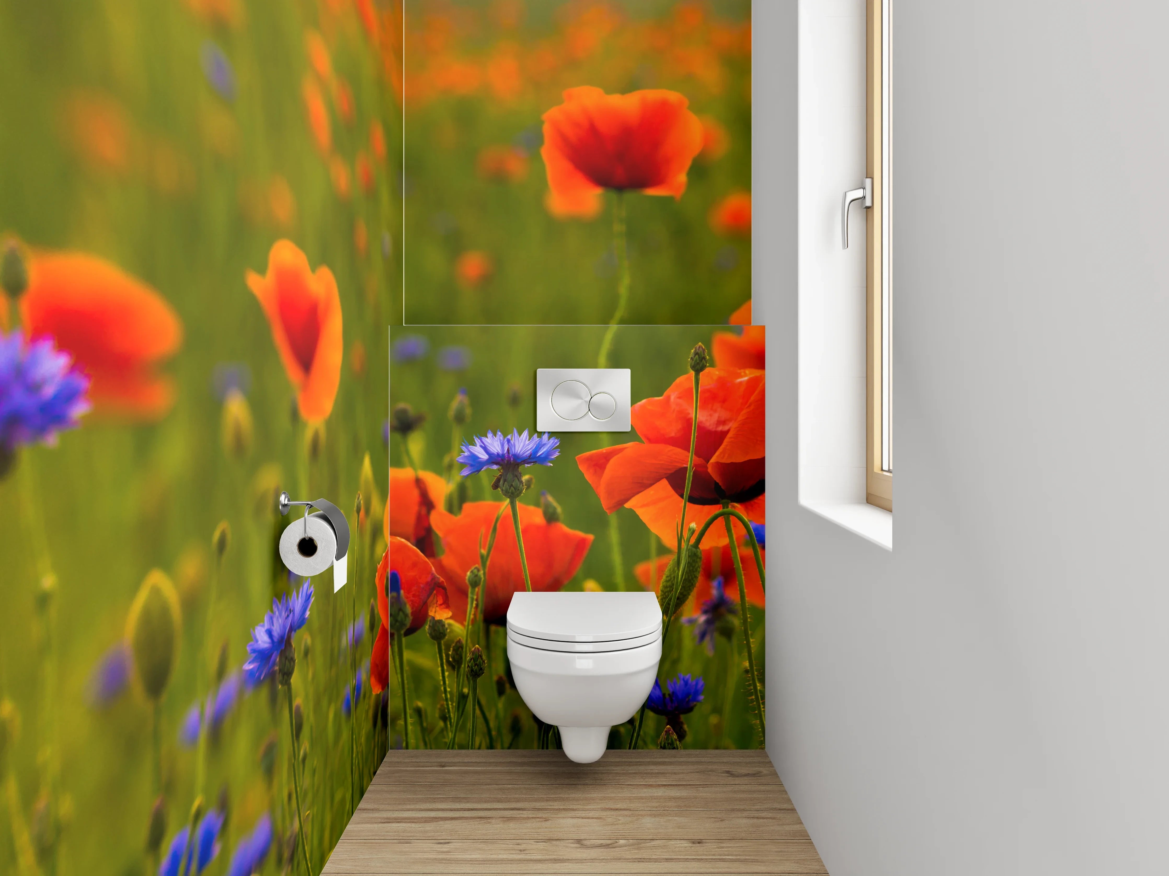 WC-Rückwand - Mohnblumenfeld mit Kornblumen Motiv