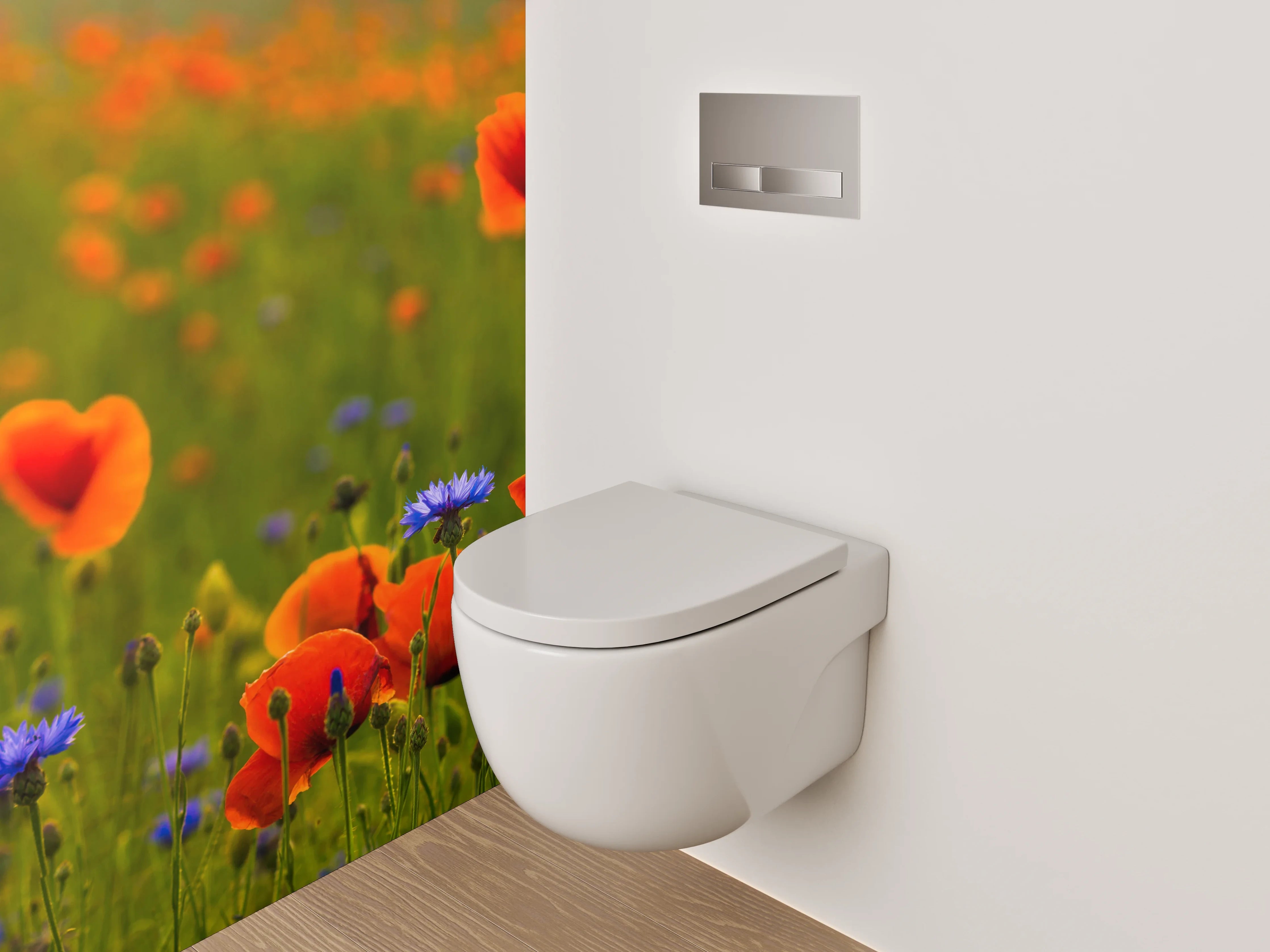 WC-Rückwand - Mohnblumenfeld mit Kornblumen Motiv