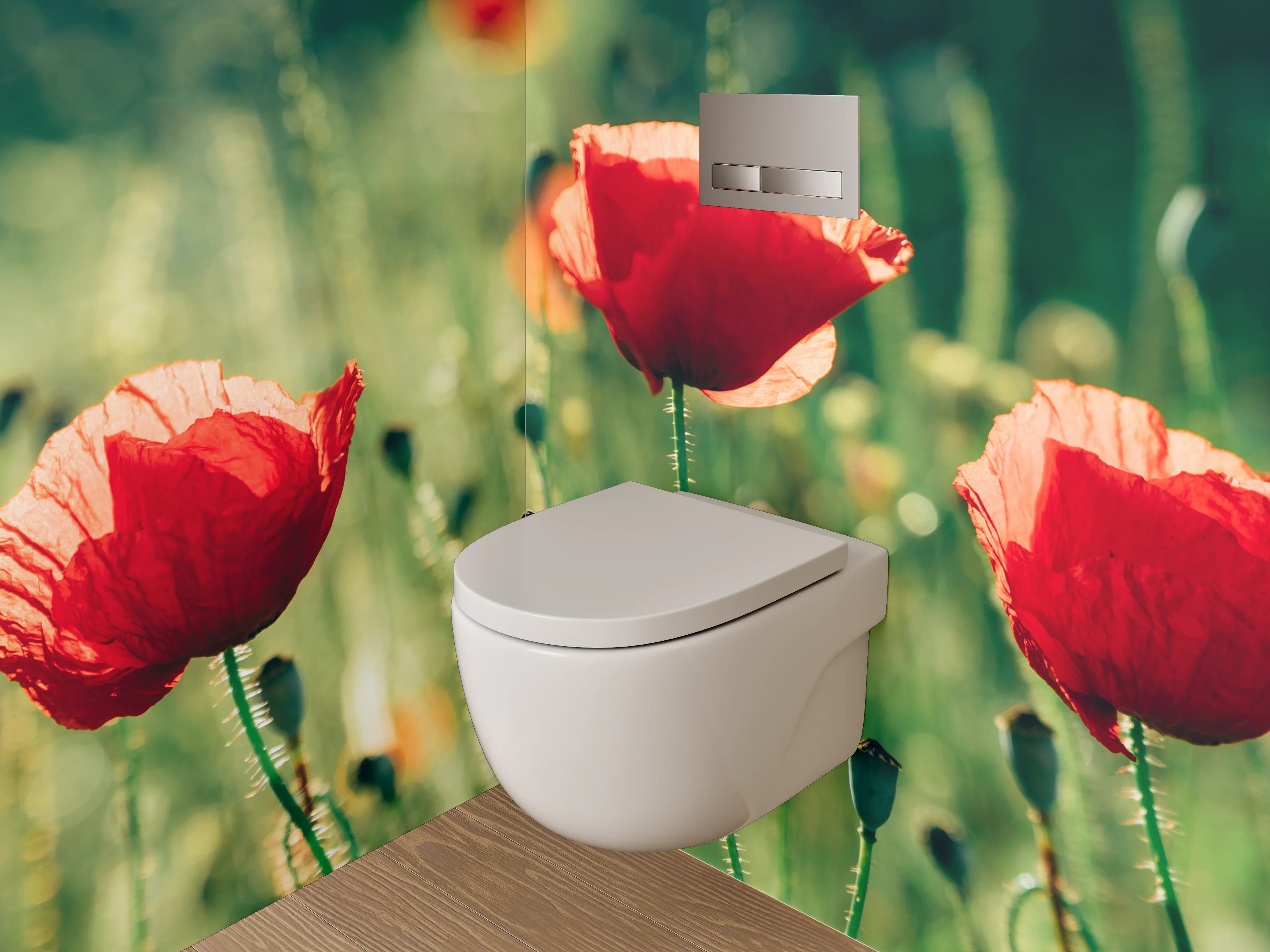 WC-Rückwand - Mohnblumenwiese Sonnenlicht Naturidylle