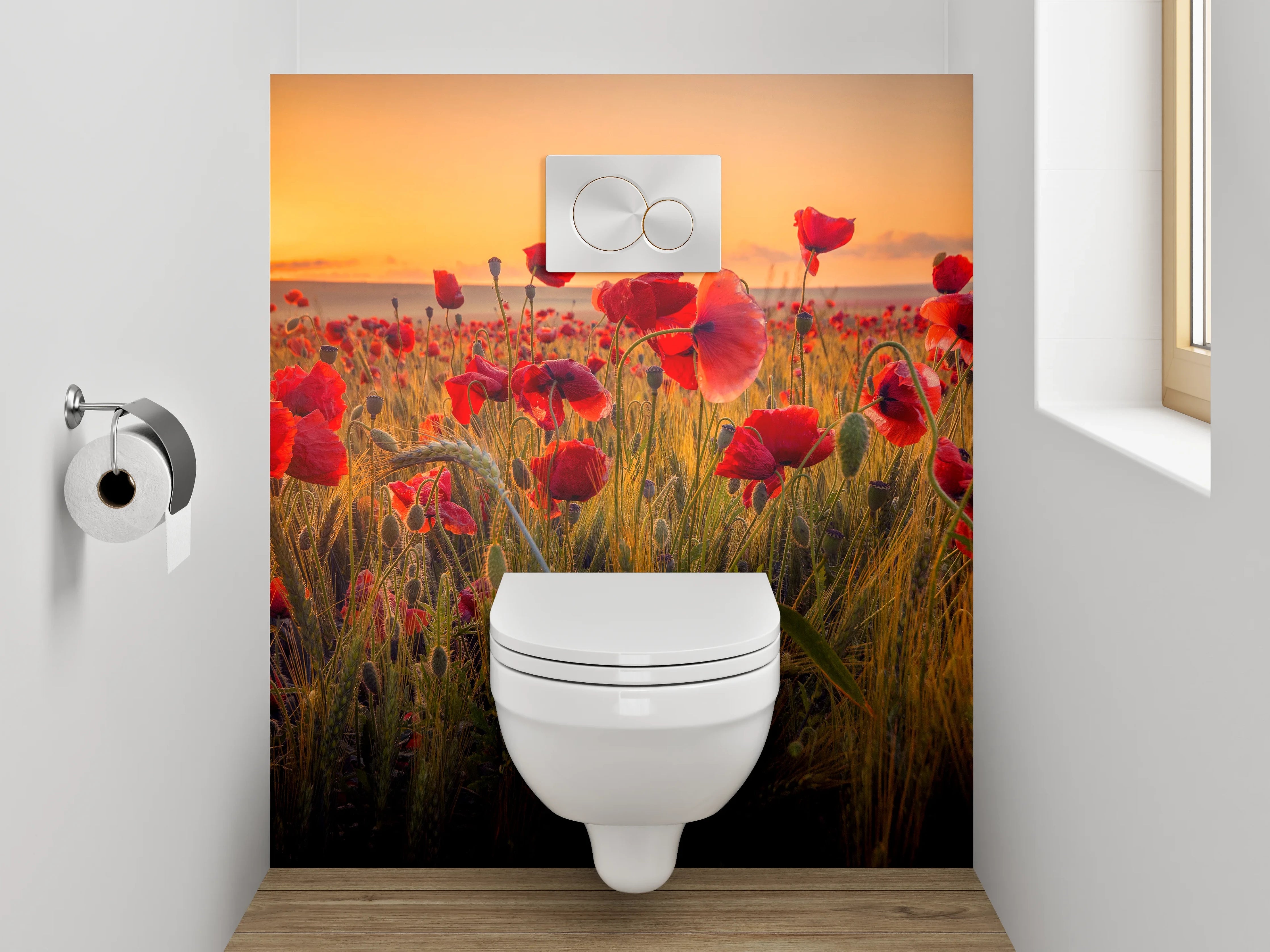 WC-Rückwand - Mohnfeld im Sonnenuntergang