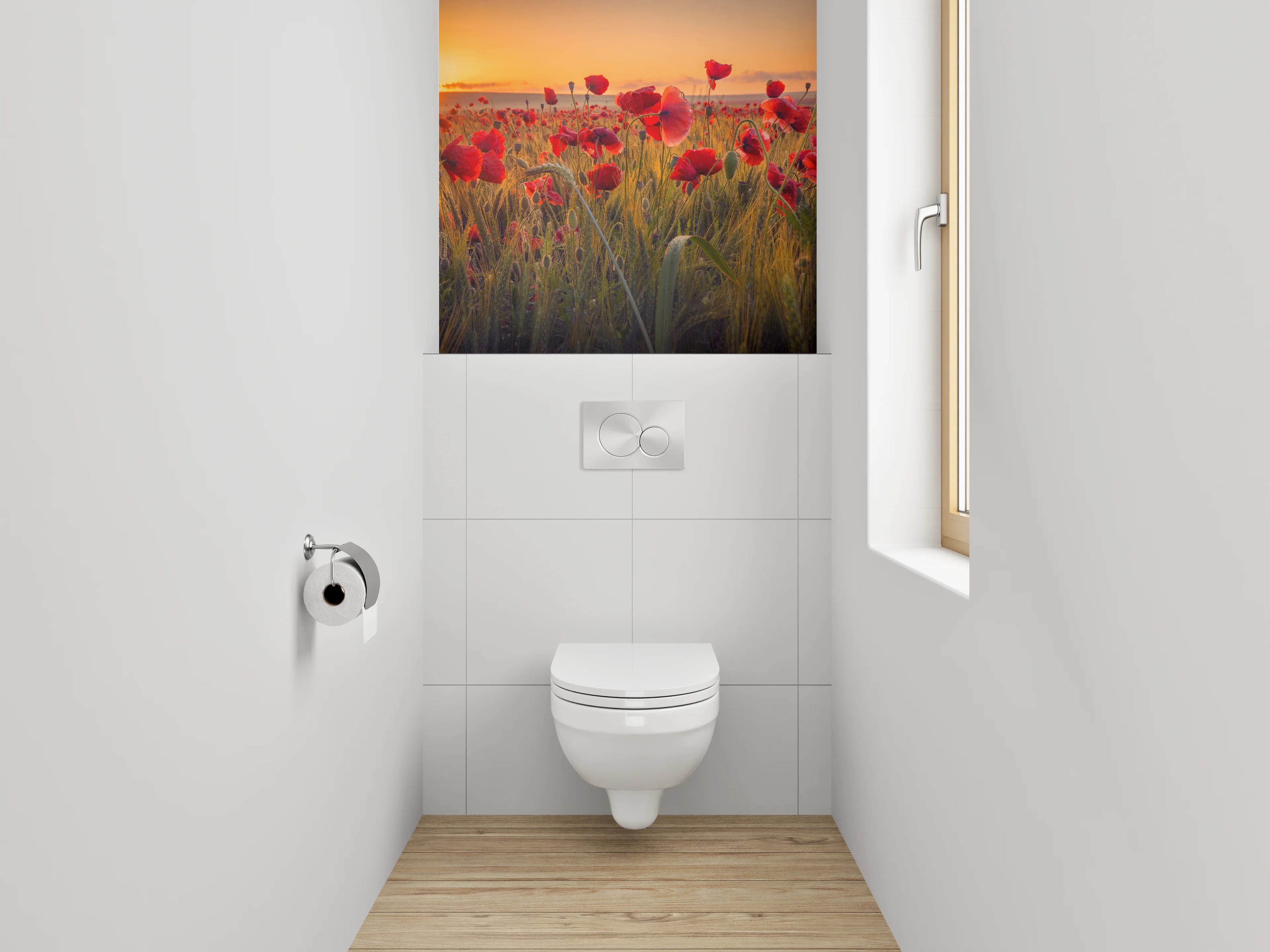 WC-Rückwand - Mohnfeld im Sonnenuntergang