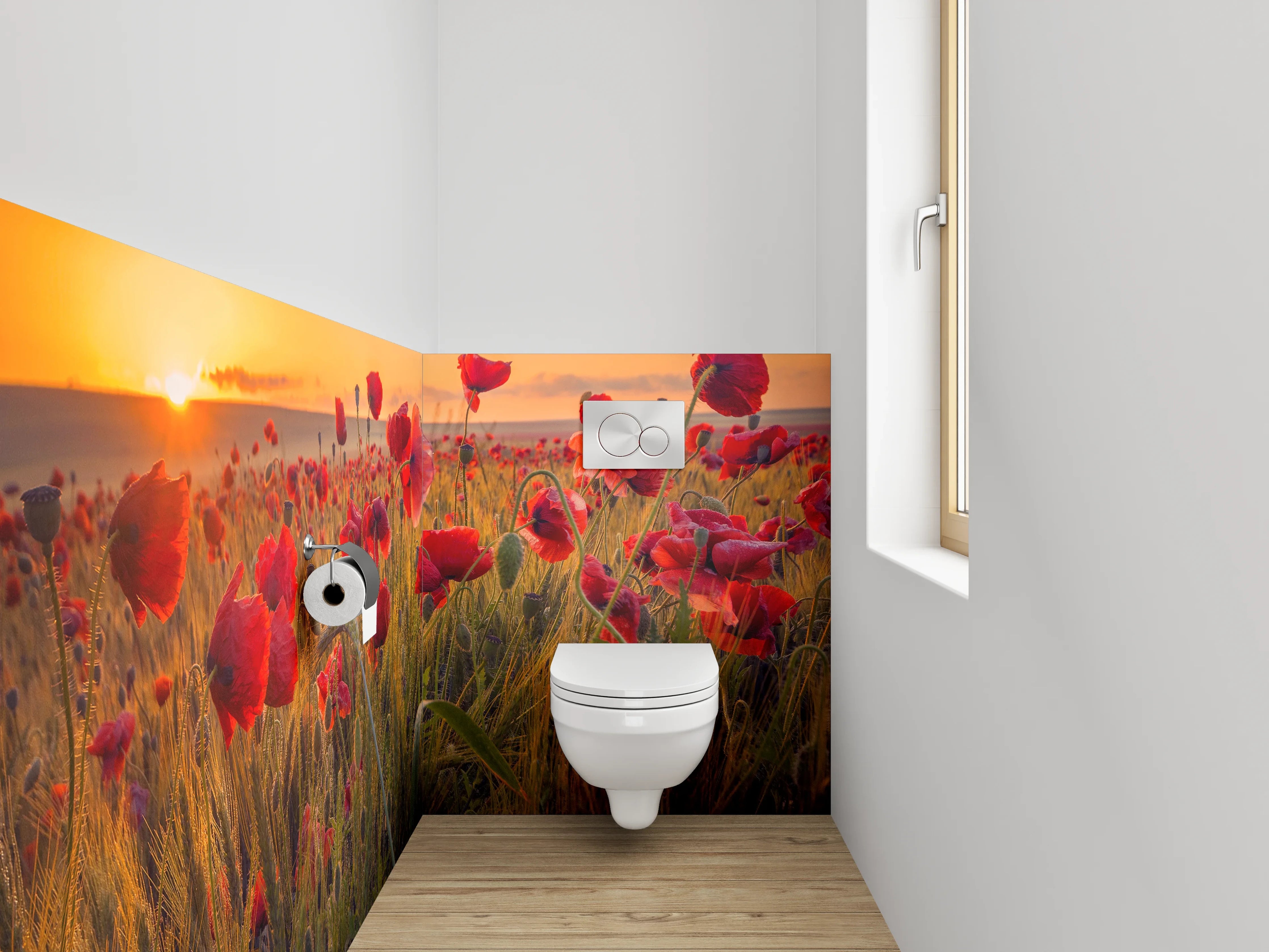 WC-Rückwand - Mohnfeld im Sonnenuntergang