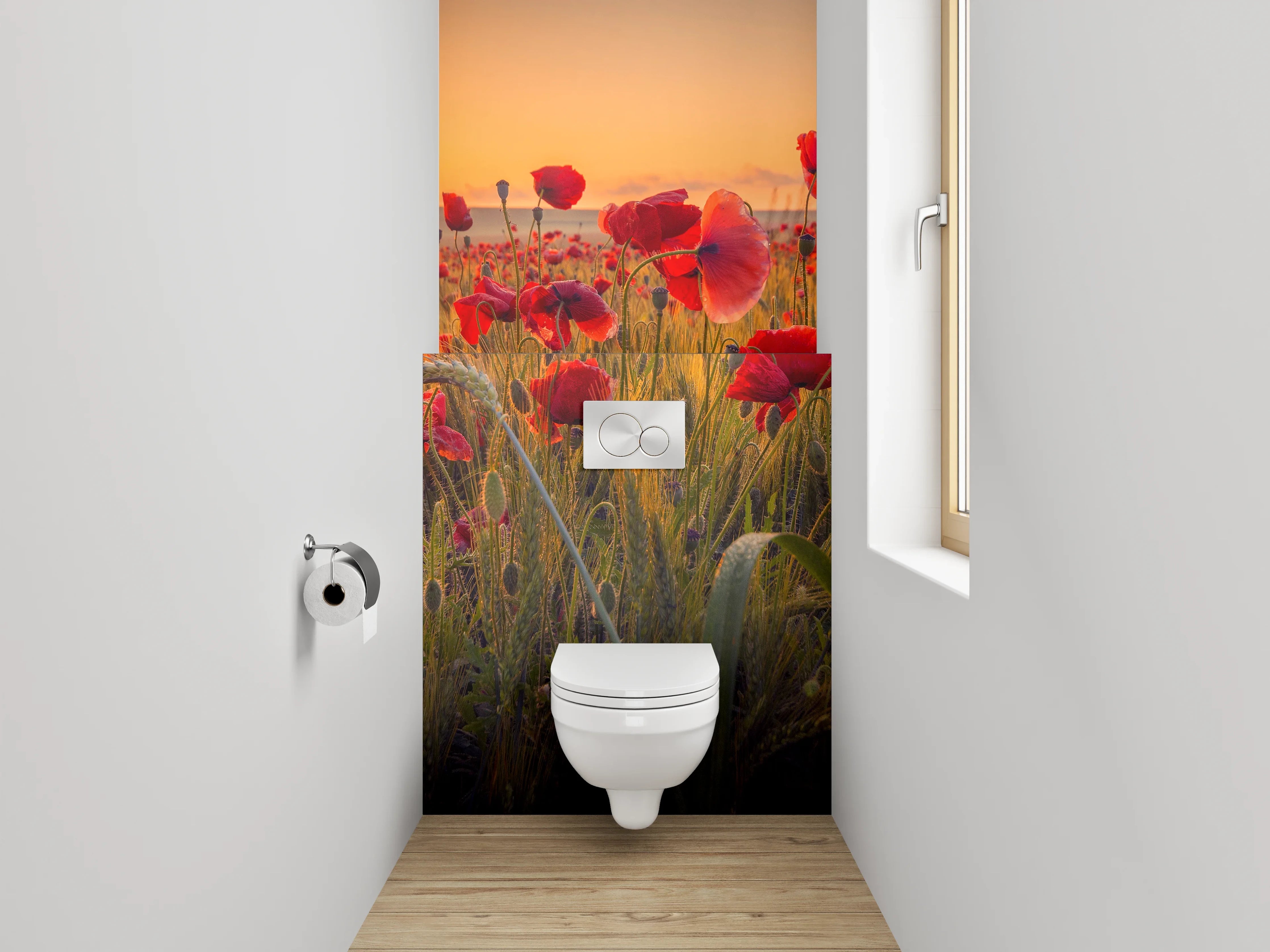 WC-Rückwand - Mohnfeld im Sonnenuntergang