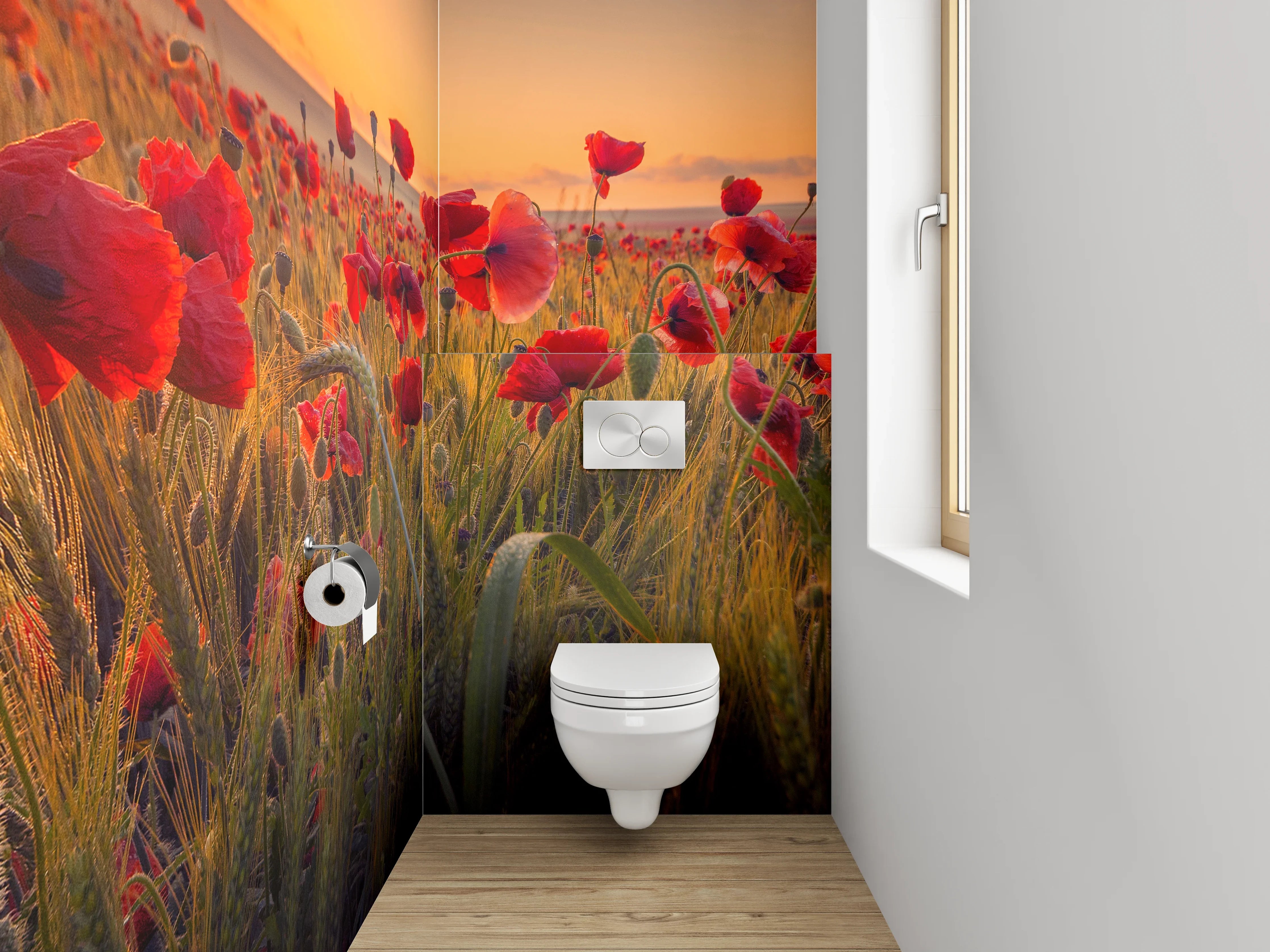 WC-Rückwand - Mohnfeld im Sonnenuntergang