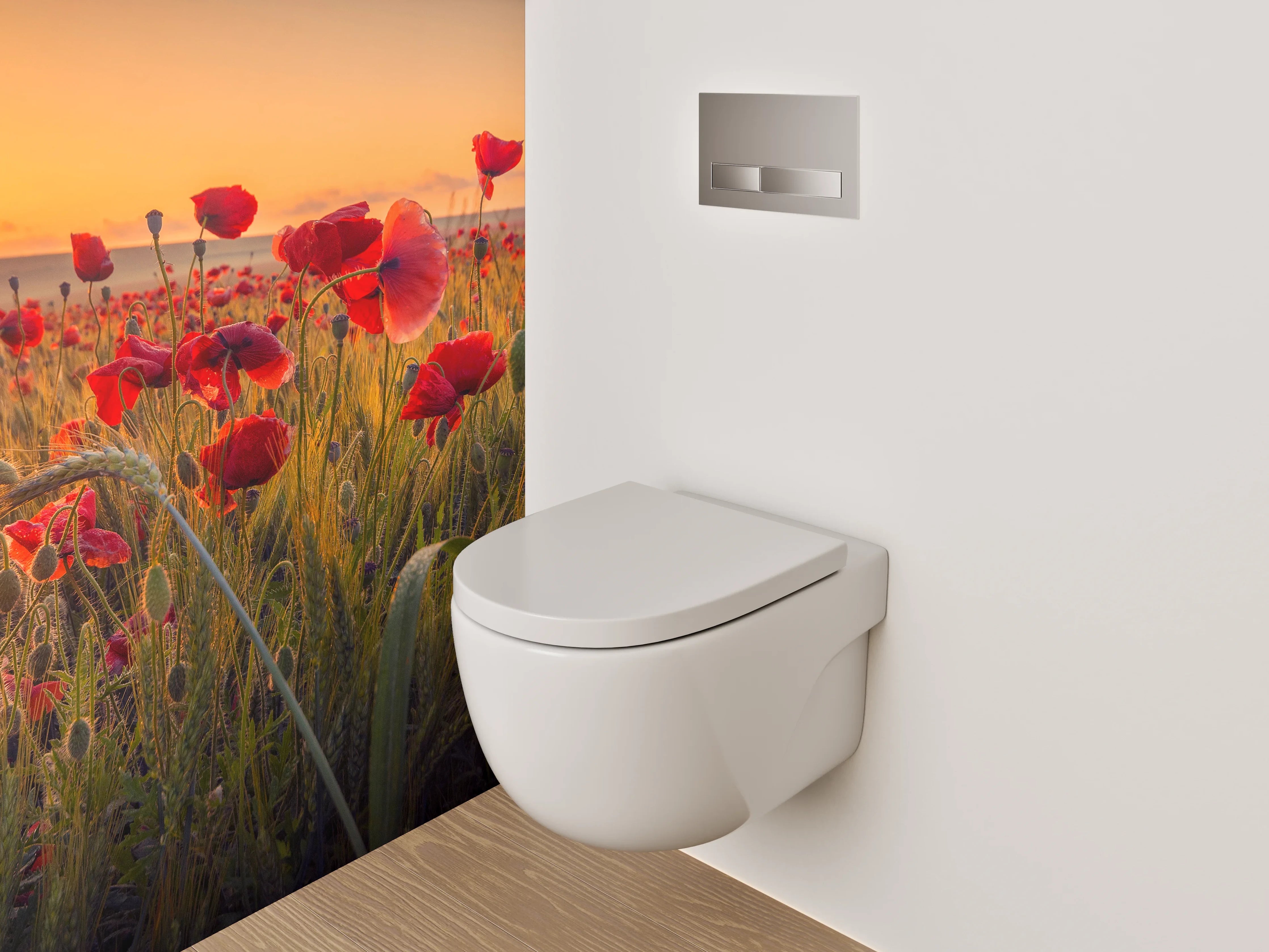 WC-Rückwand - Mohnfeld im Sonnenuntergang