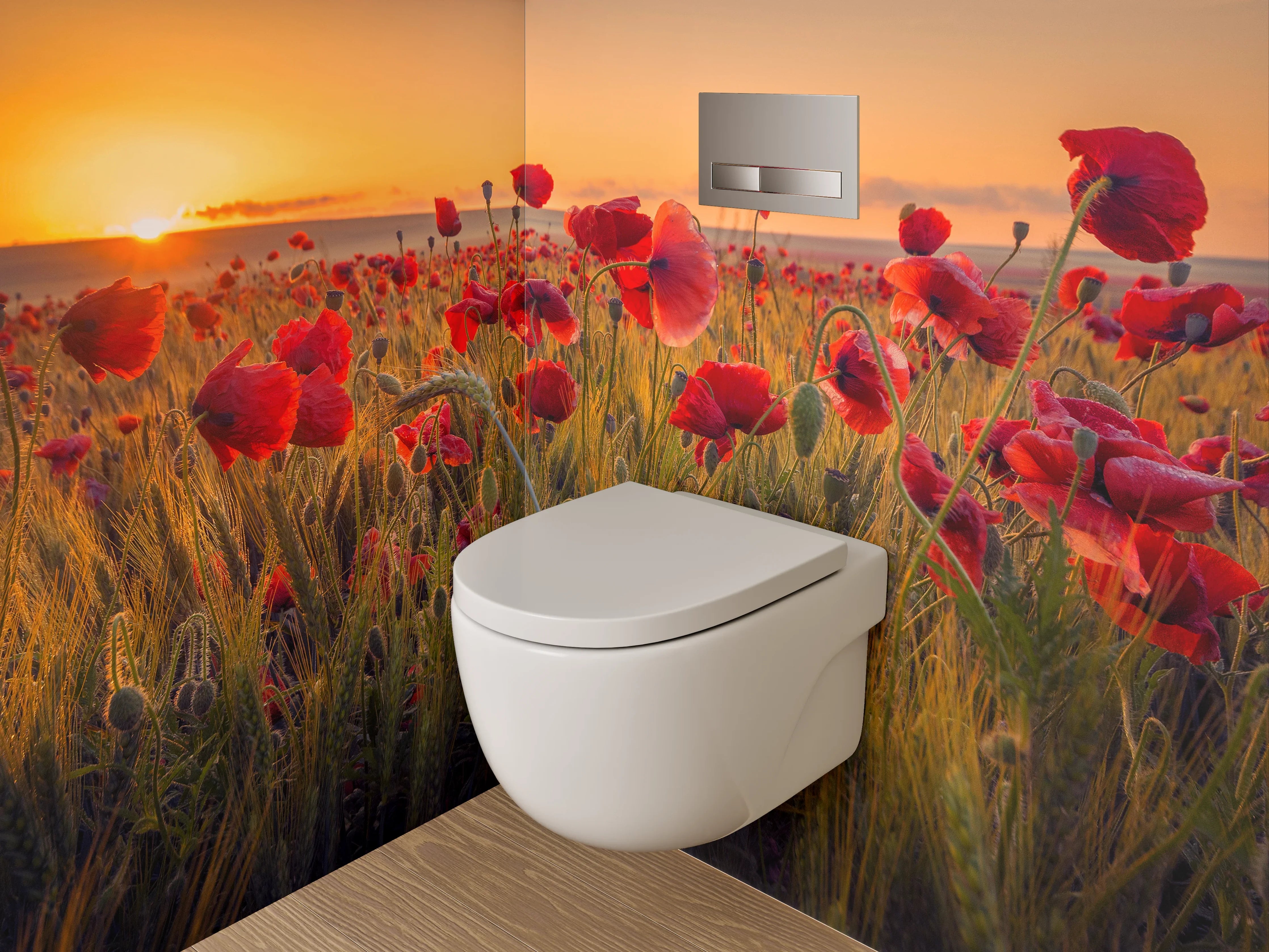 WC-Rückwand - Mohnfeld im Sonnenuntergang