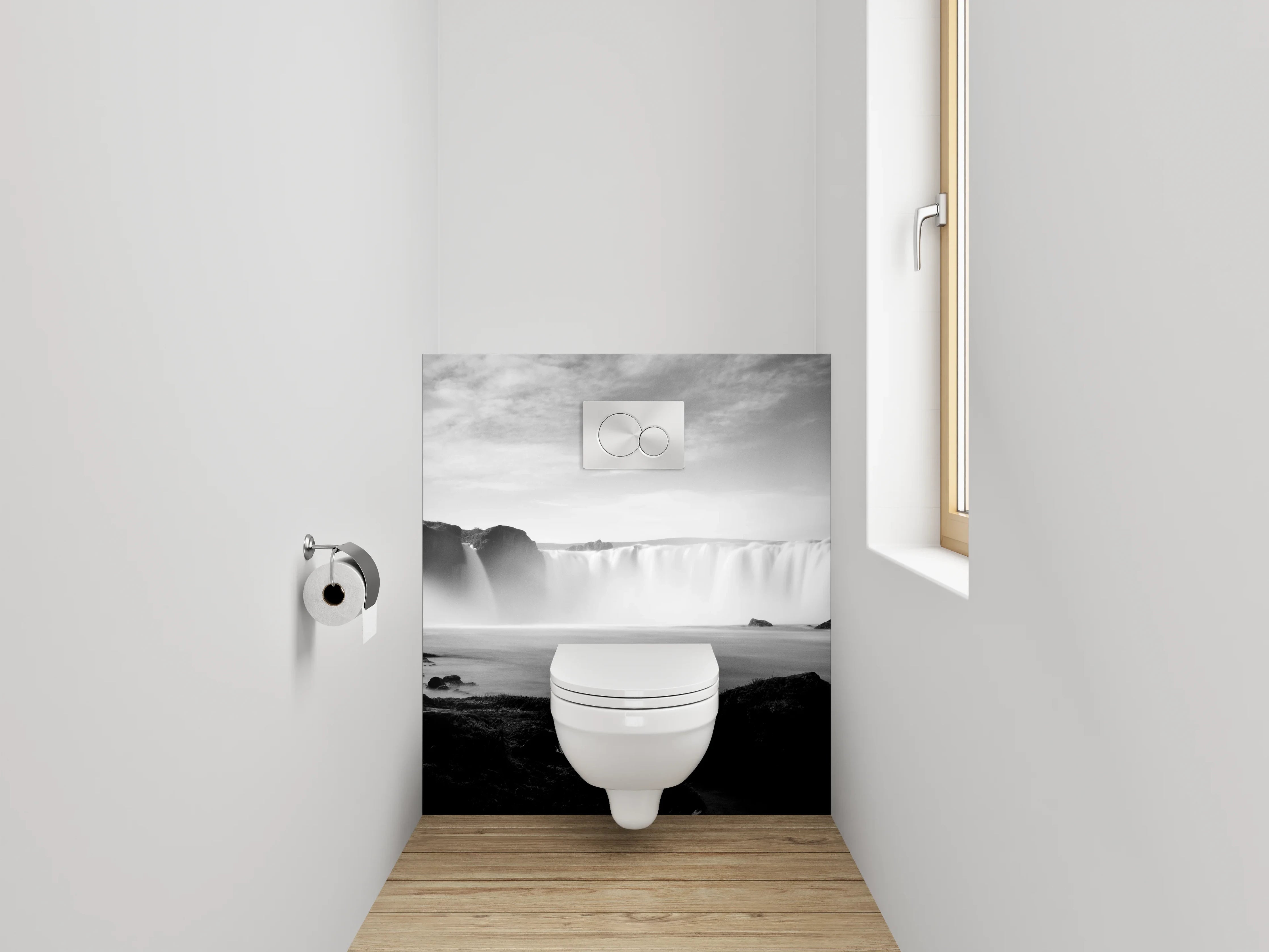 WC-Rückwand - Monochromer Wasserfall in Island