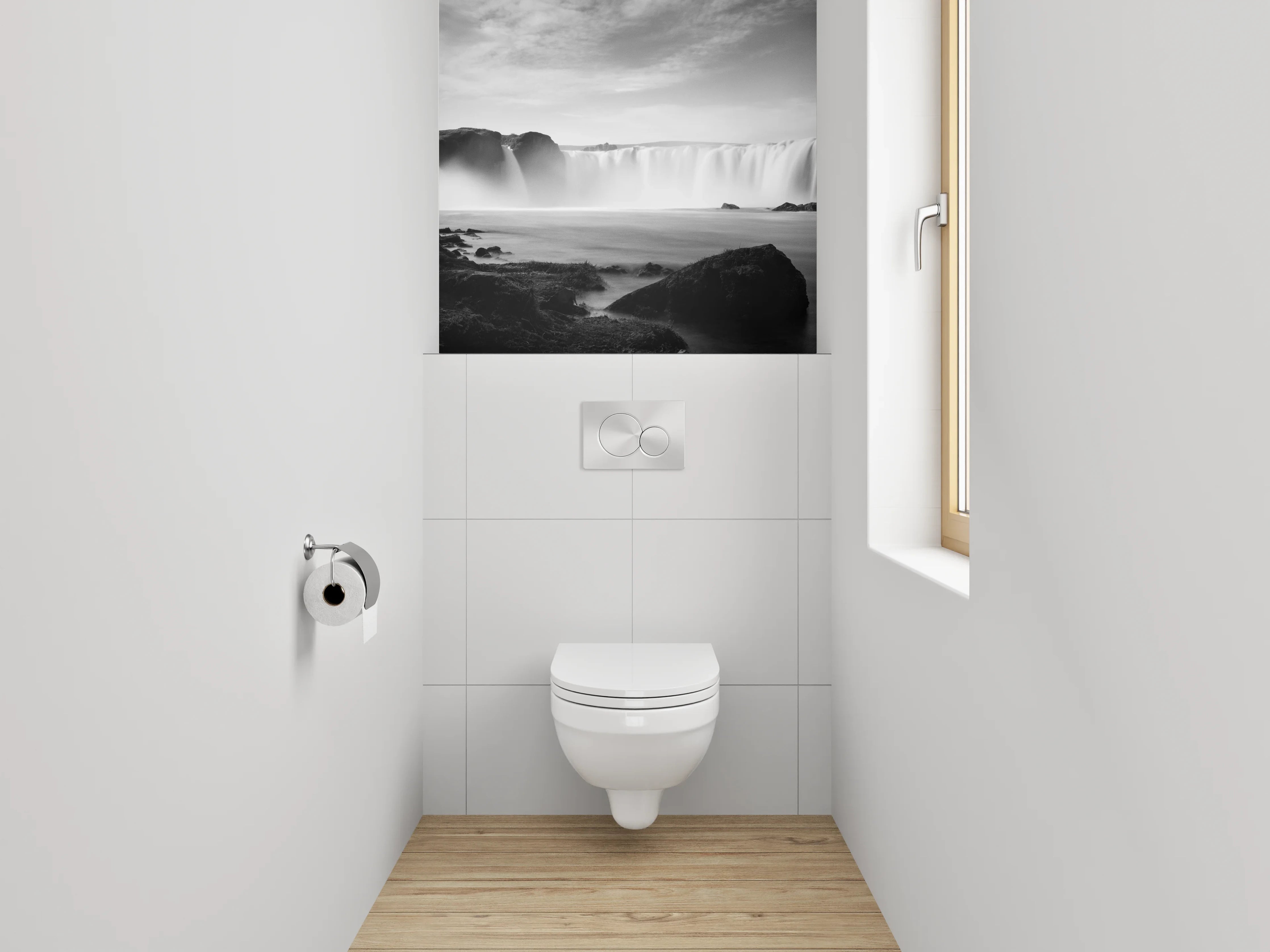 WC-Rückwand - Monochromer Wasserfall in Island