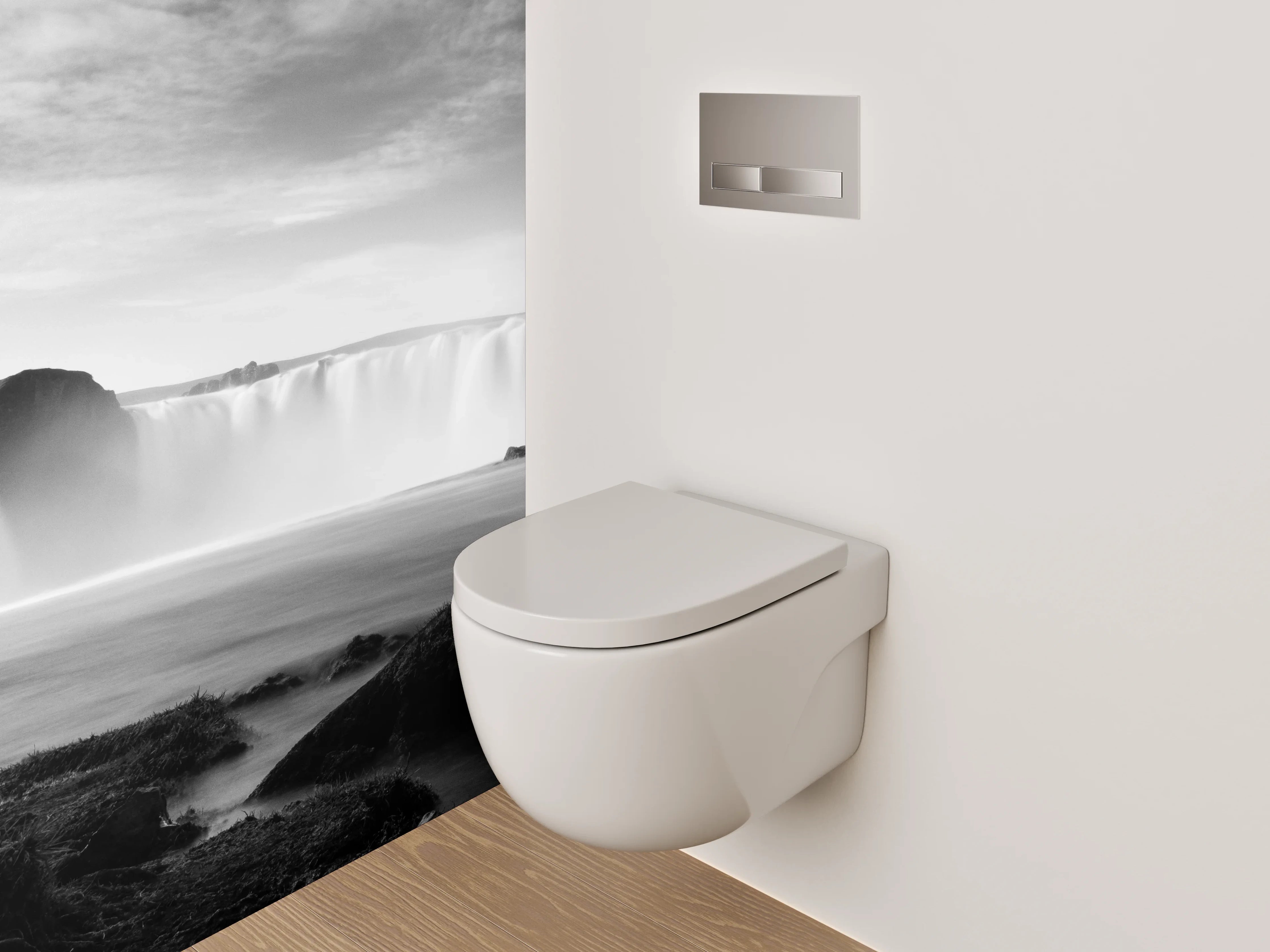 WC-Rückwand - Monochromer Wasserfall in Island