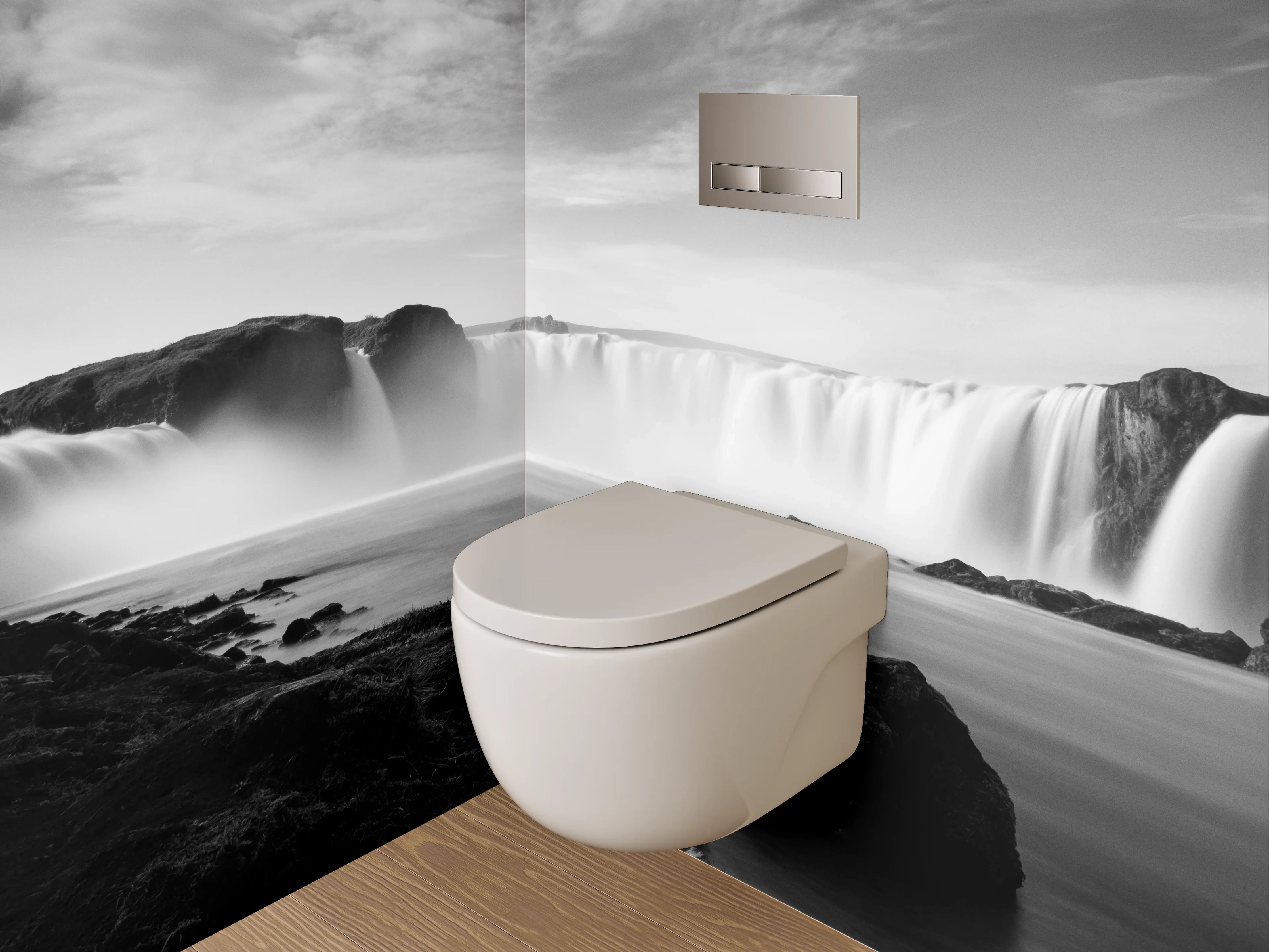 WC-Rückwand - Monochromer Wasserfall in Island