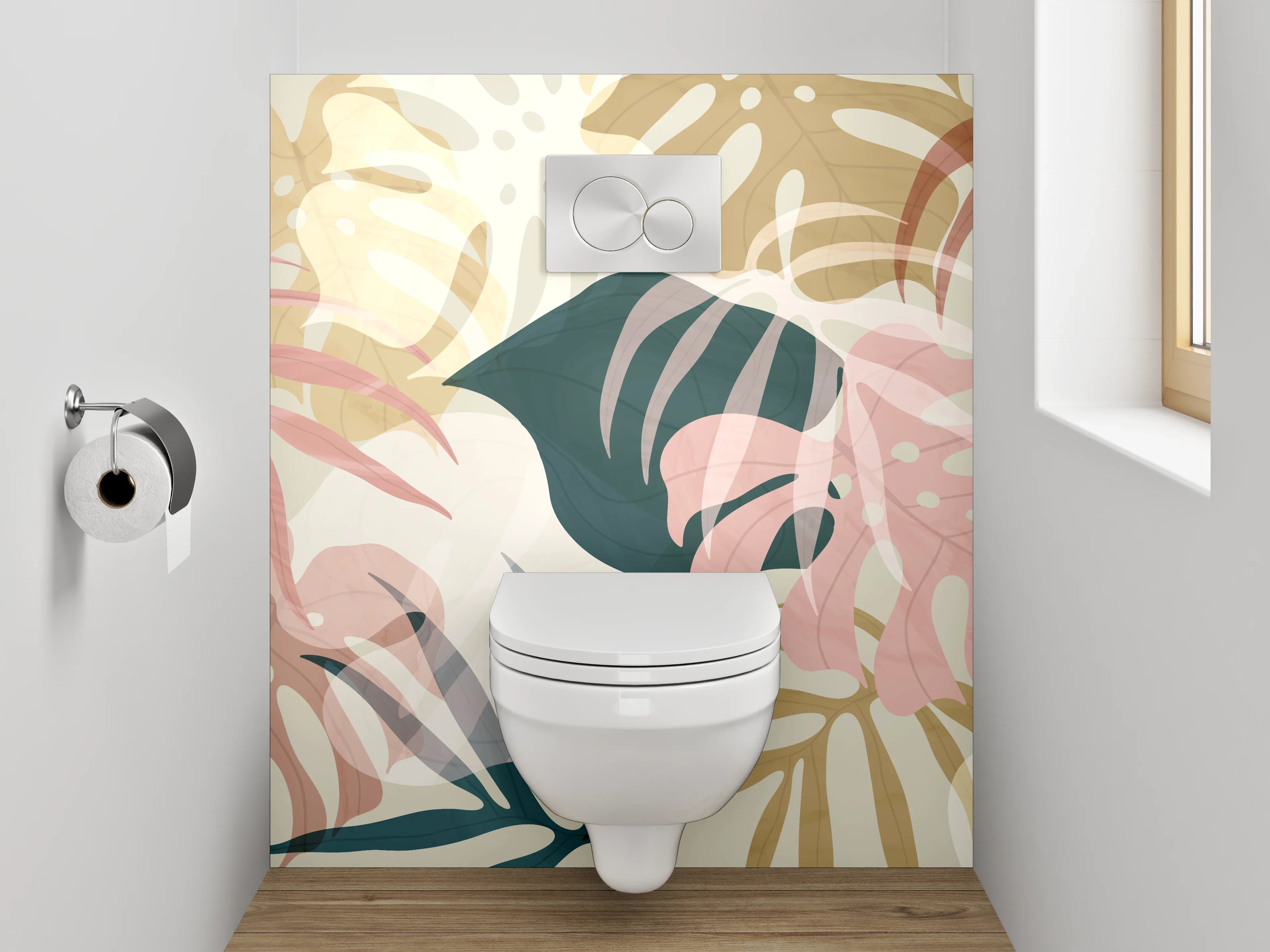 WC-Rückwand - Monstera Blätter Aquarell Muster