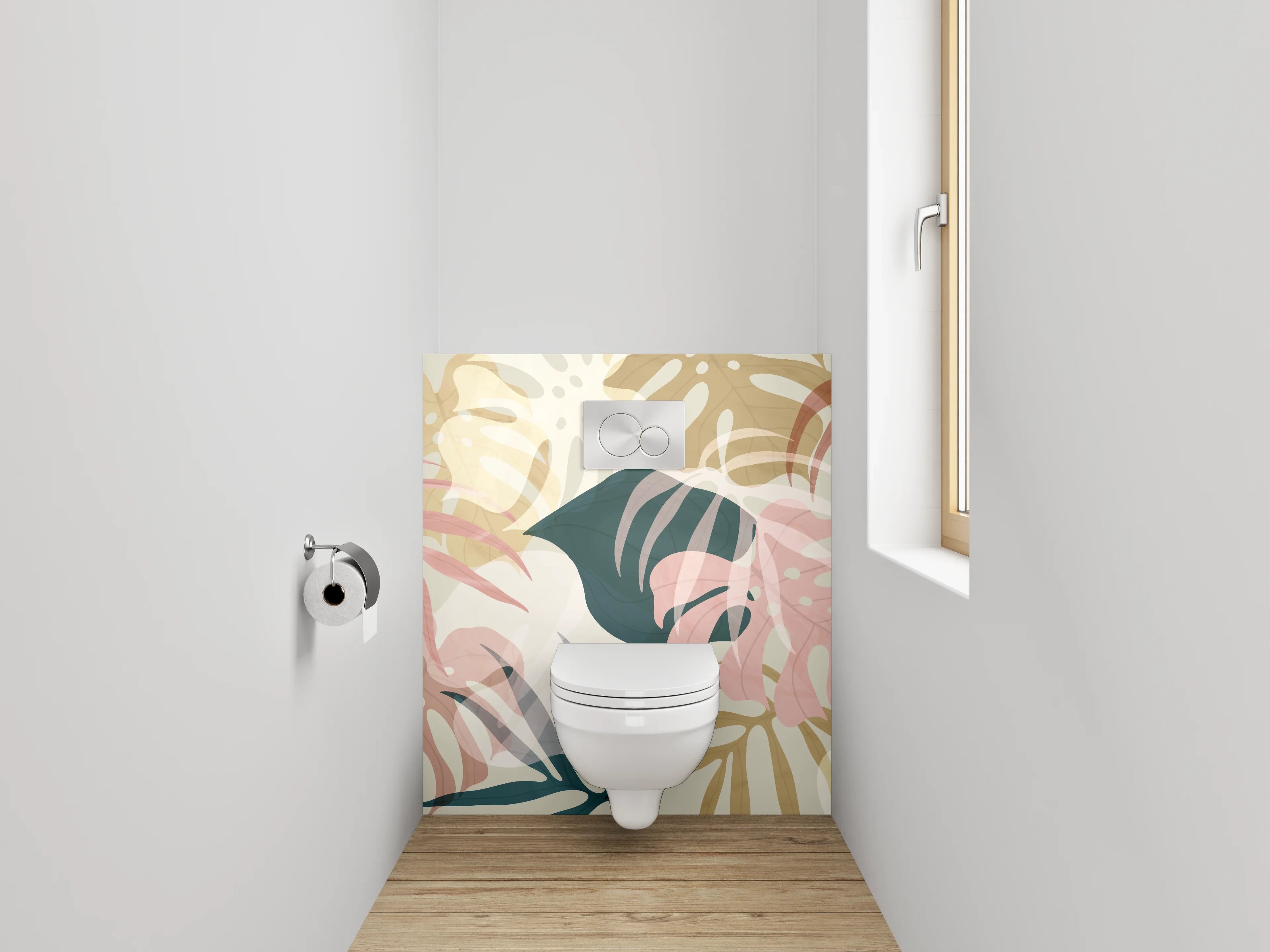 WC-Rückwand - Monstera Blätter Aquarell Muster