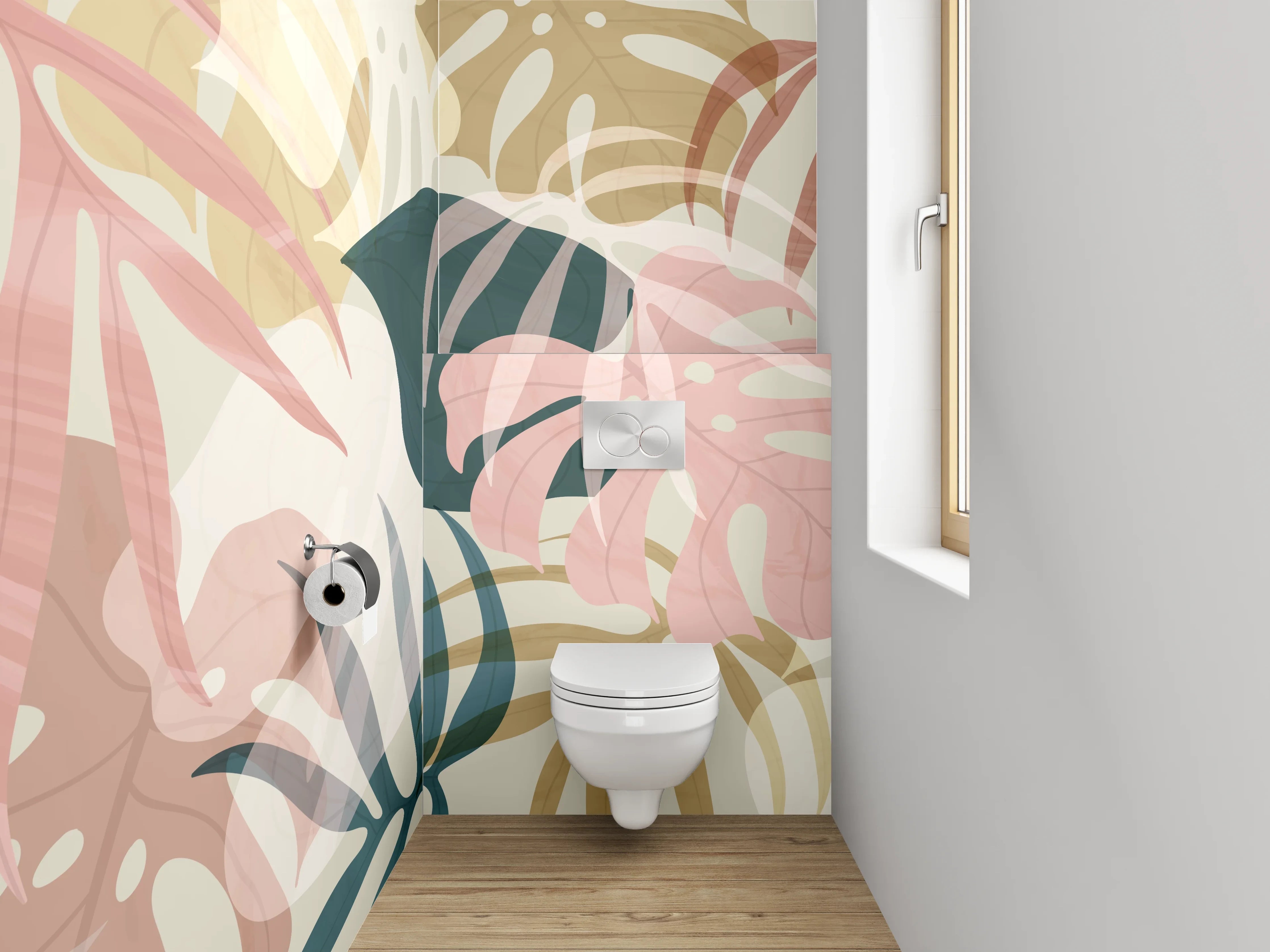 WC-Rückwand - Monstera Blätter Aquarell Muster
