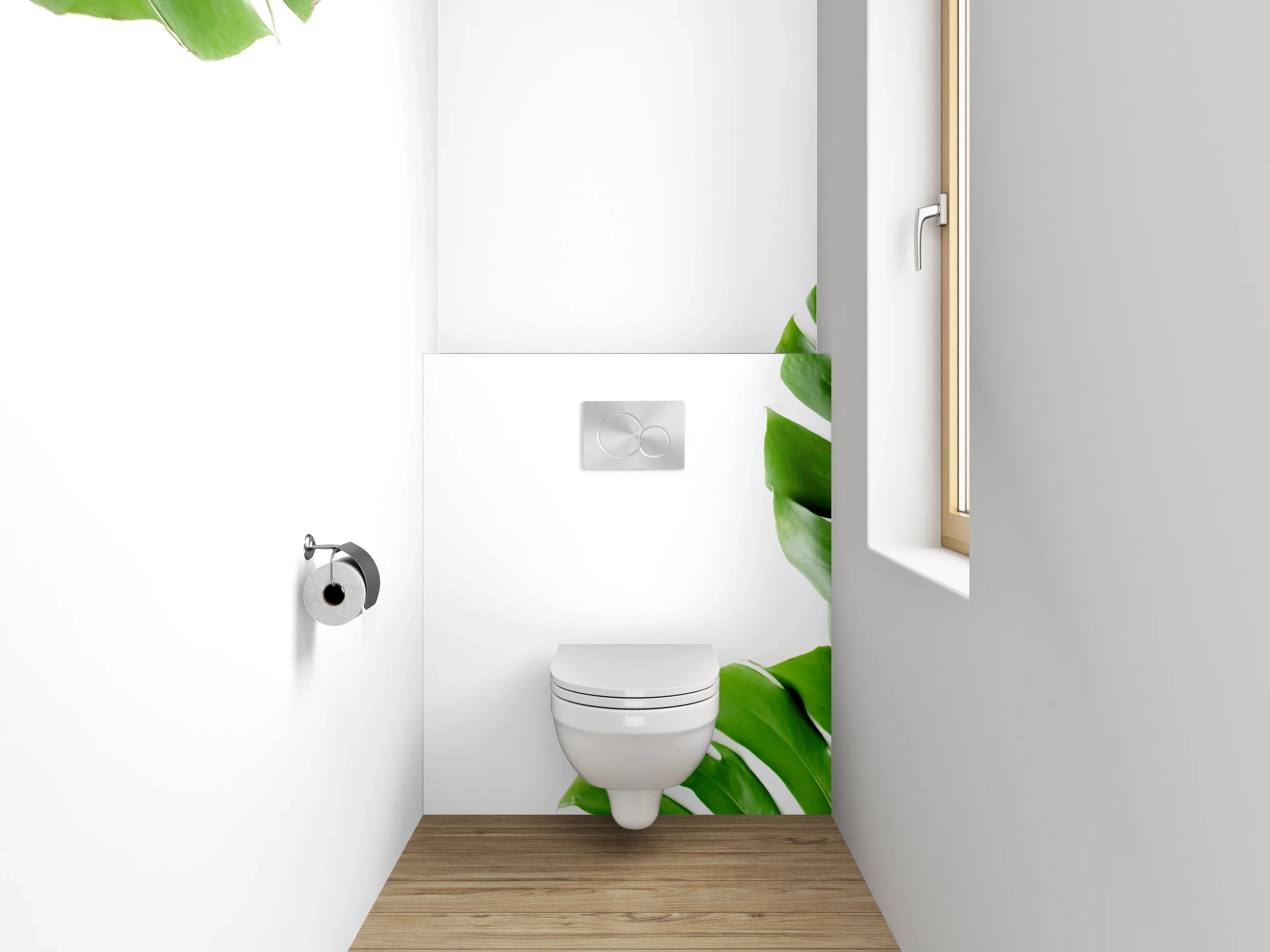 WC-Rückwand - Monstera-Blätter Naturmotiv grün weiß