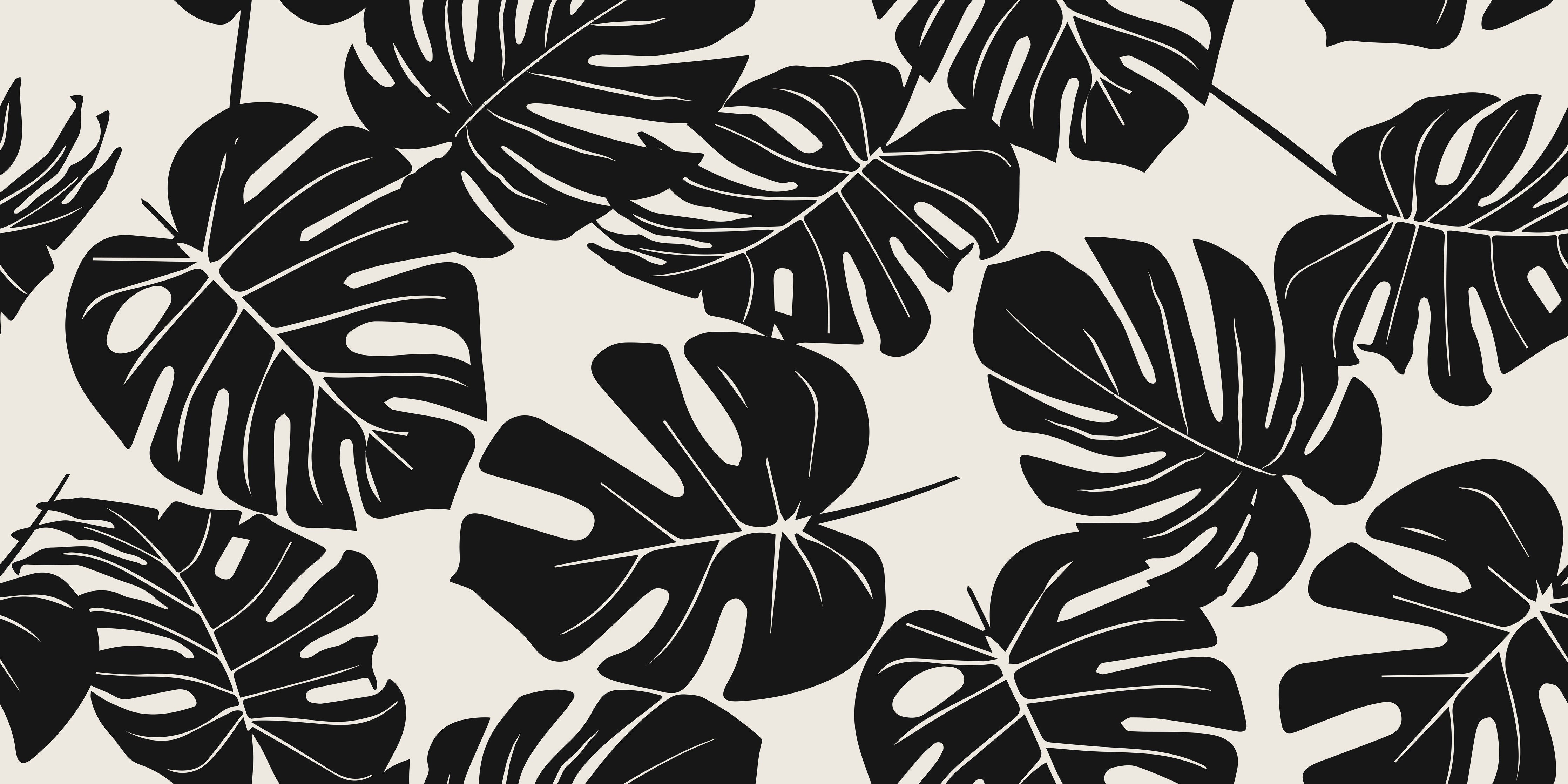 WC-Rückwand-Monstera Blätter Schwarz-Weiß Muster