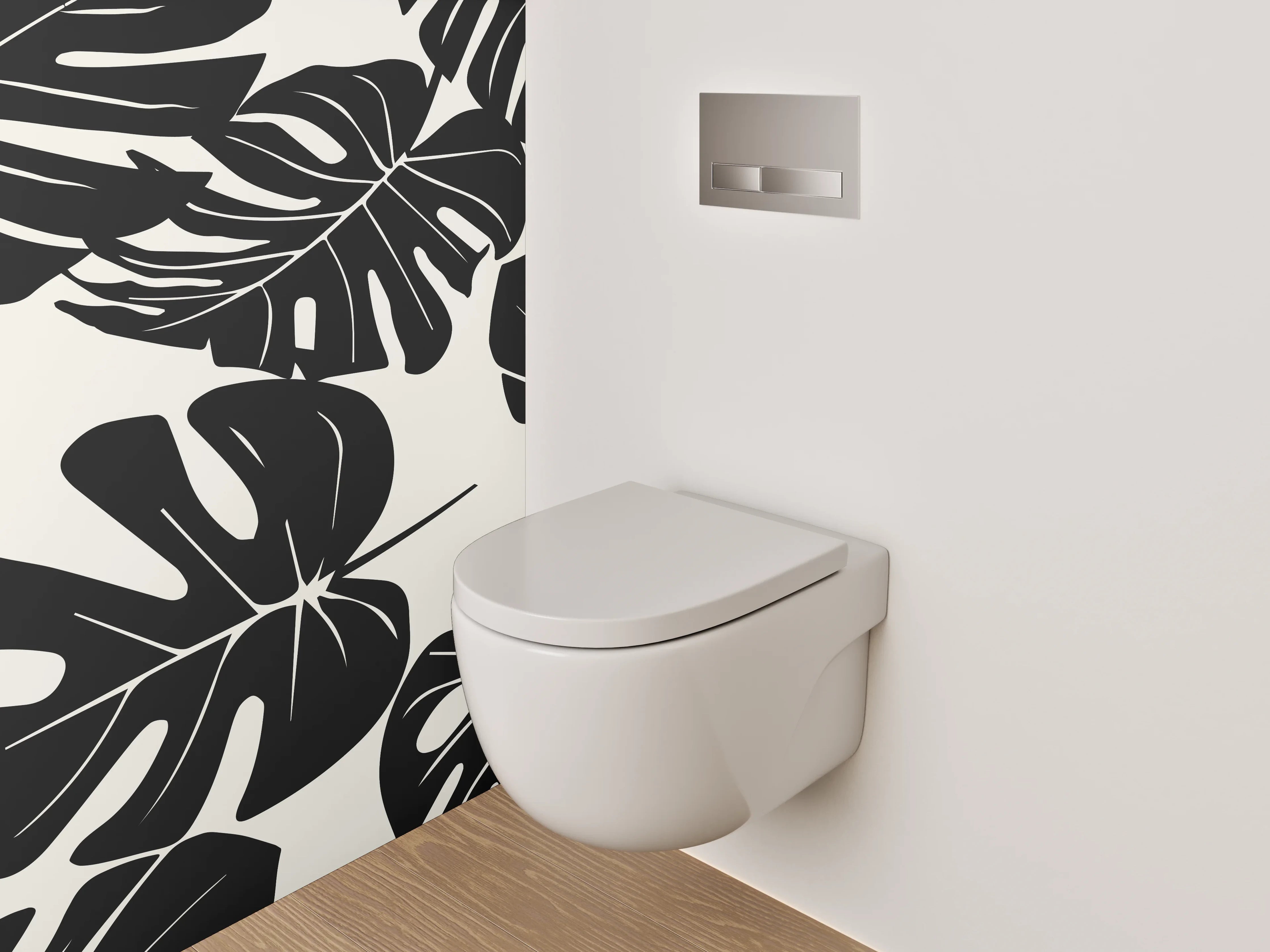 WC-Rückwand - Monstera Blätter Schwarz-Weiß Muster