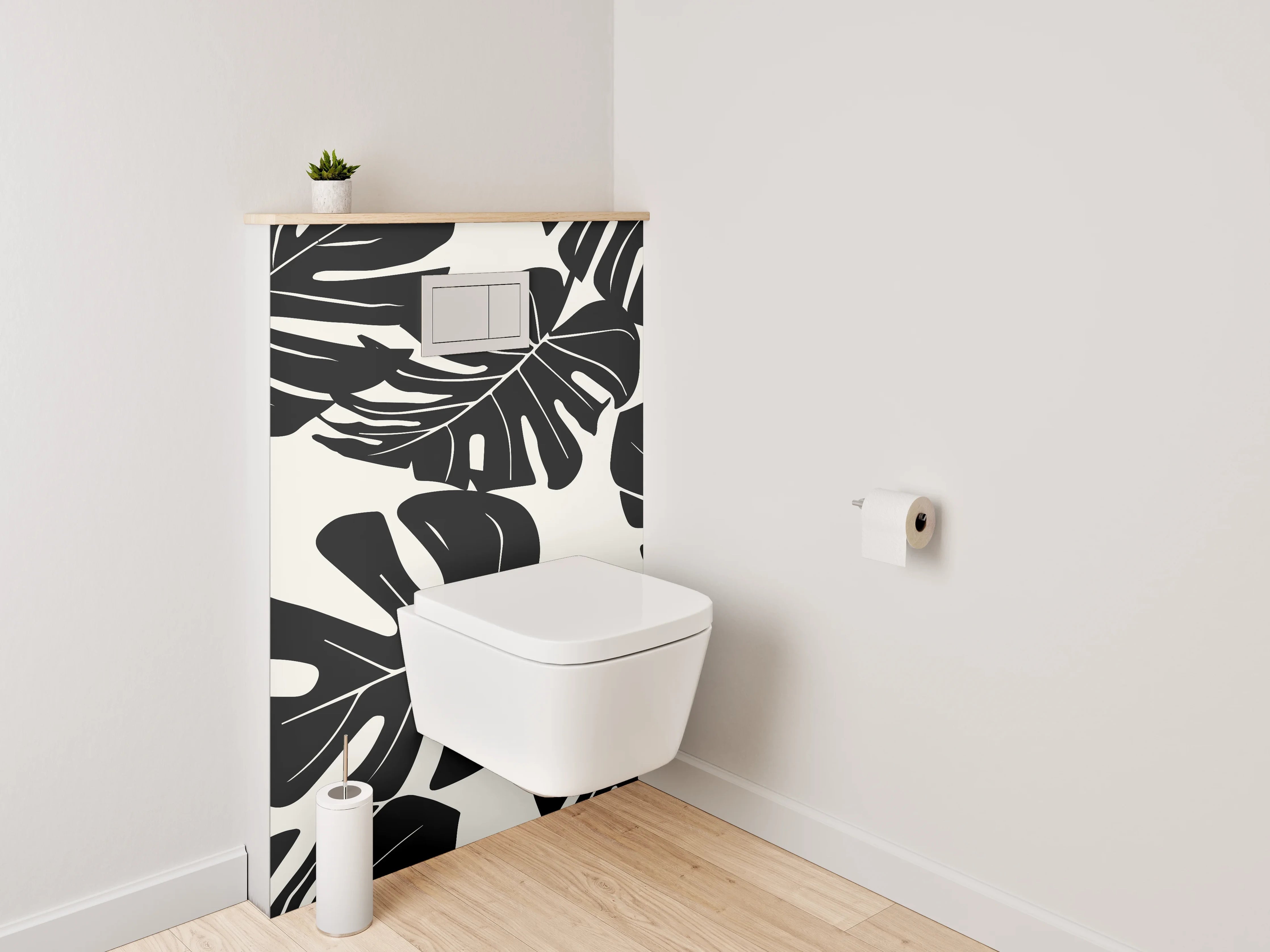 WC-Rückwand - Monstera Blätter Schwarz-Weiß Muster