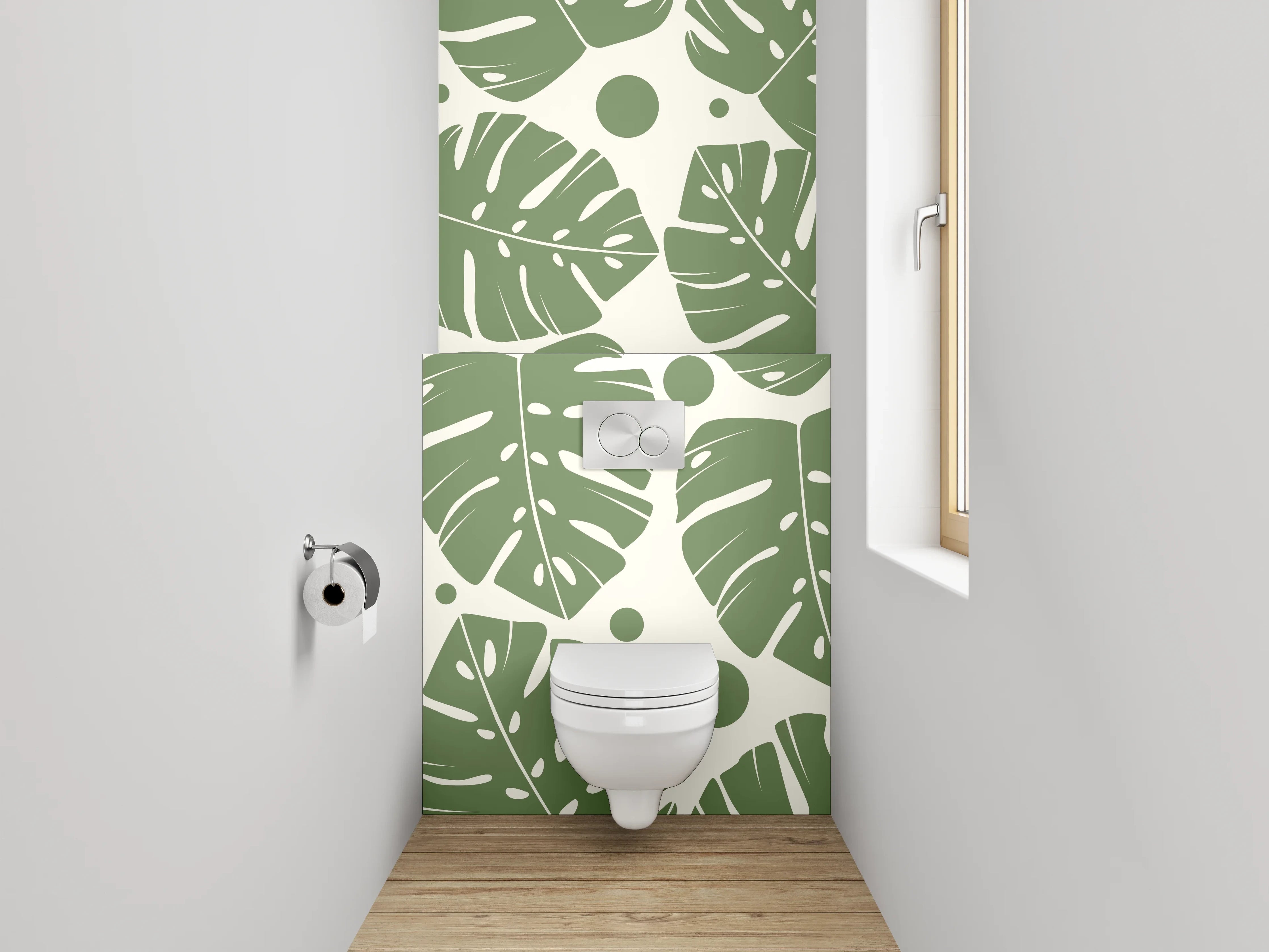 WC-Rückwand - Monstera Blätter Tropenmuster Grün
