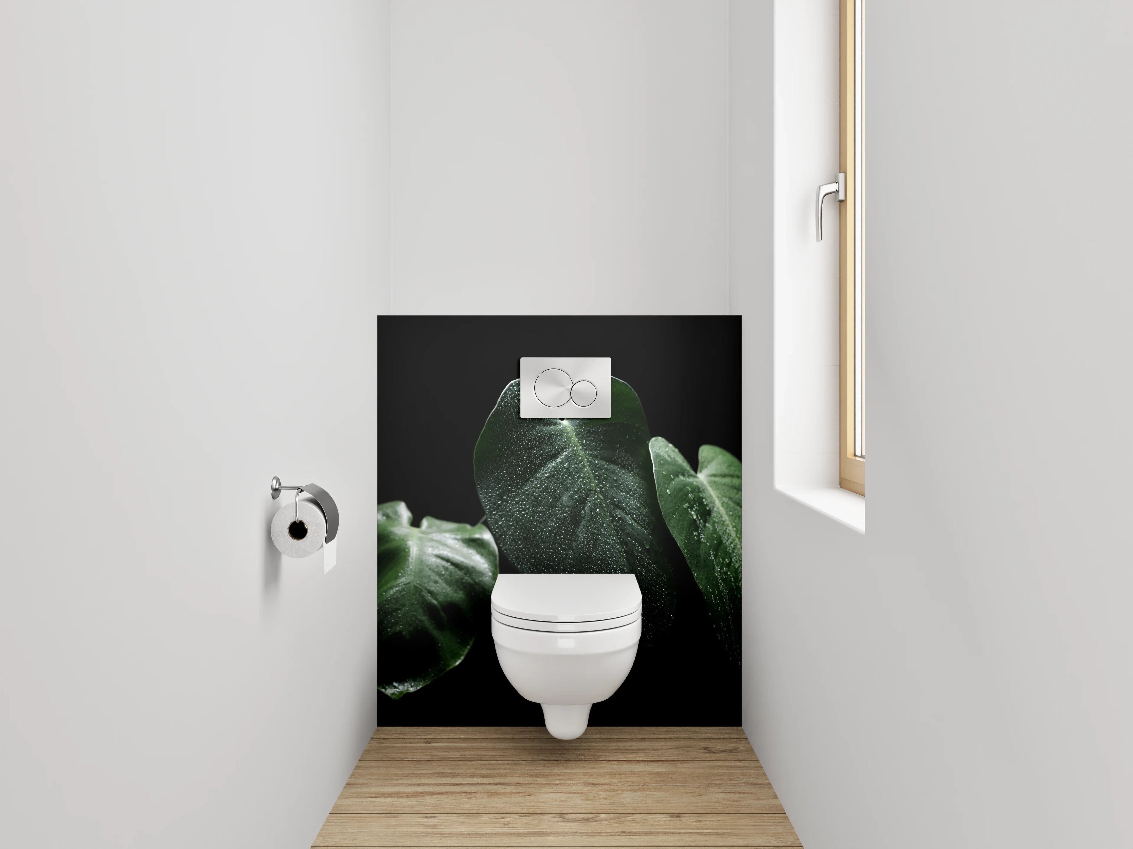WC-Rückwand - Monstera Blätter Tropfen Dunkelgrün Foto