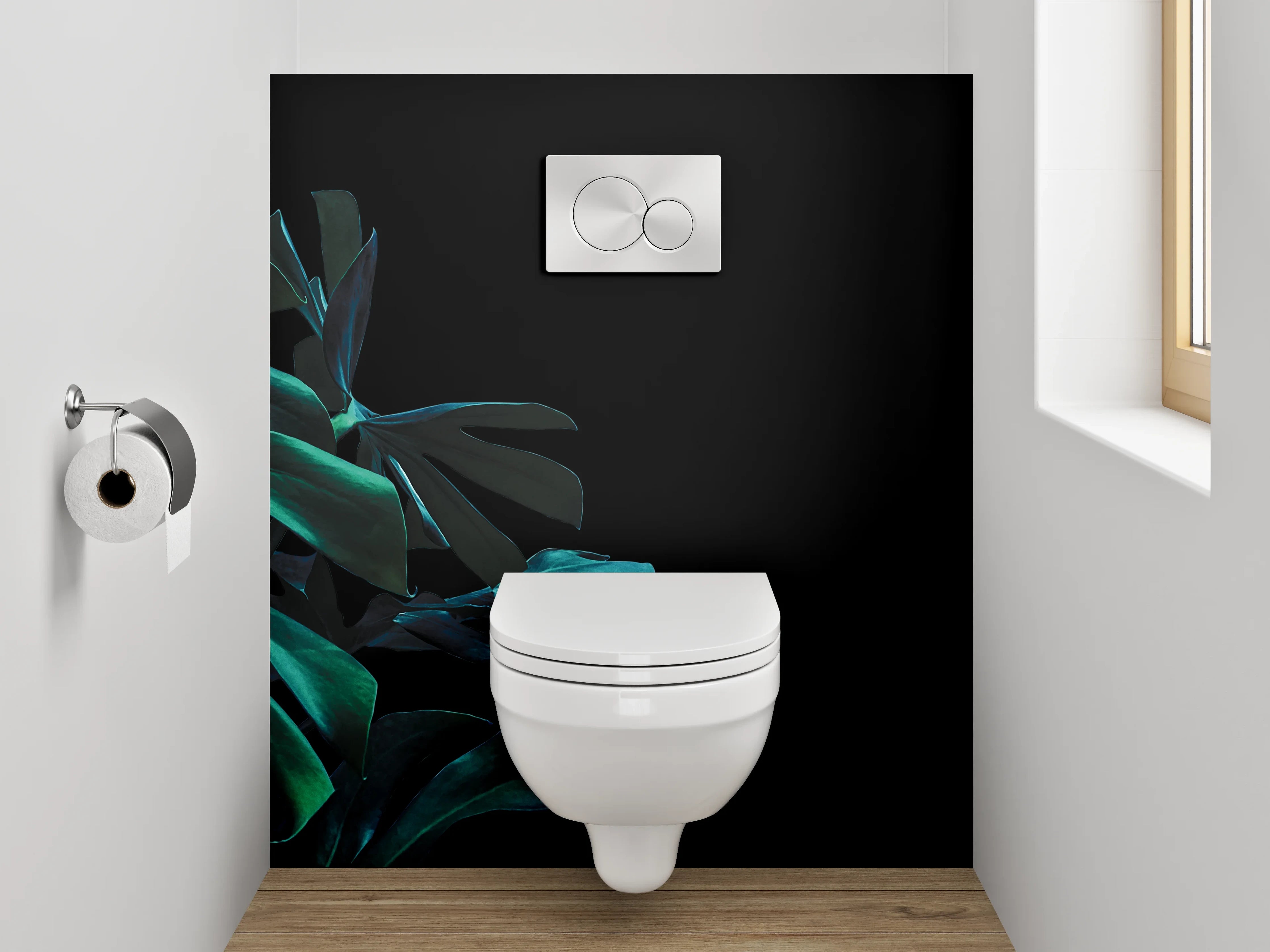 WC-Rückwand - Monstera Blatt Dschungelmuster Schwarz-Grün