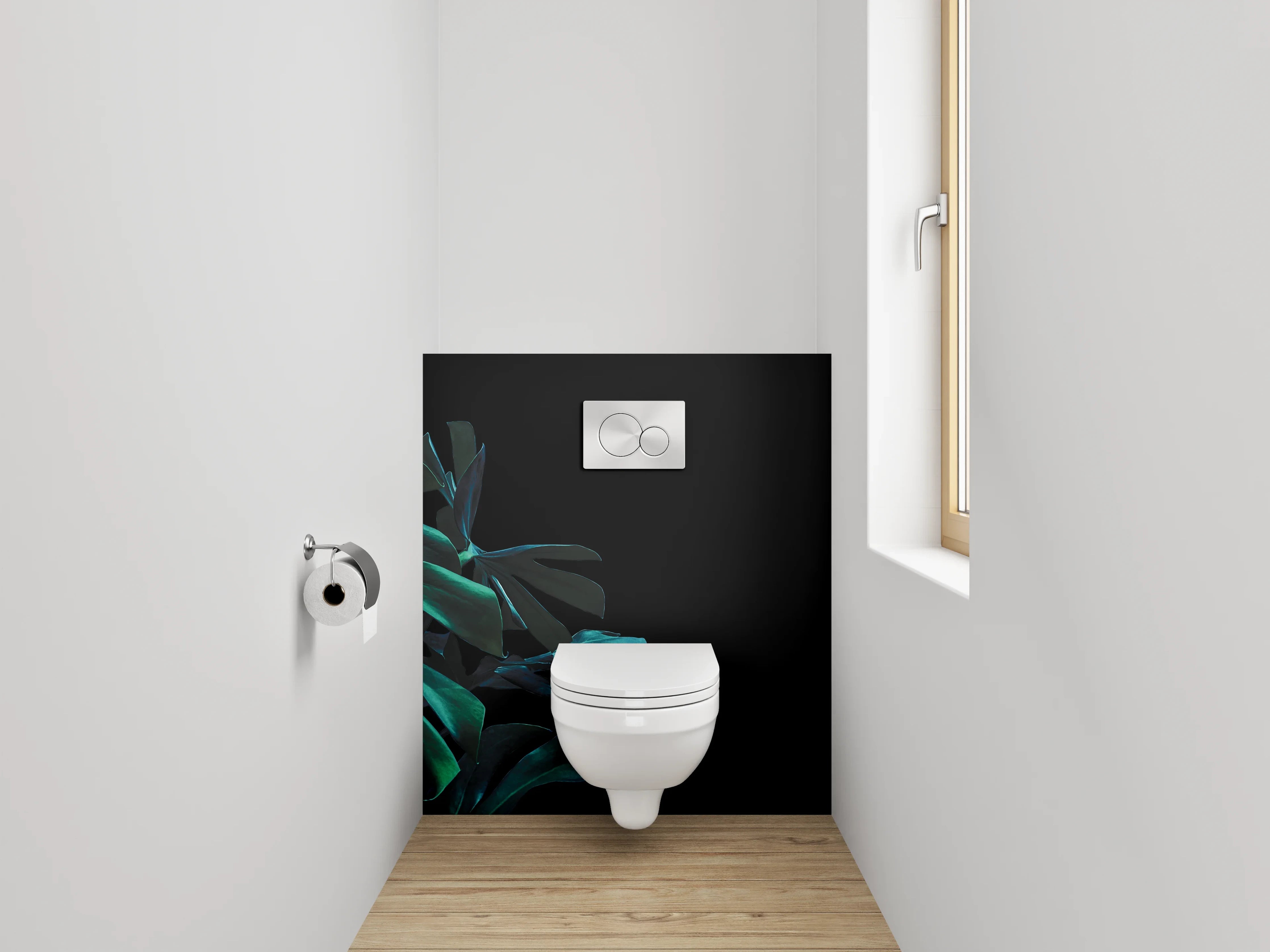 WC-Rückwand - Monstera Blatt Dschungelmuster Schwarz-Grün