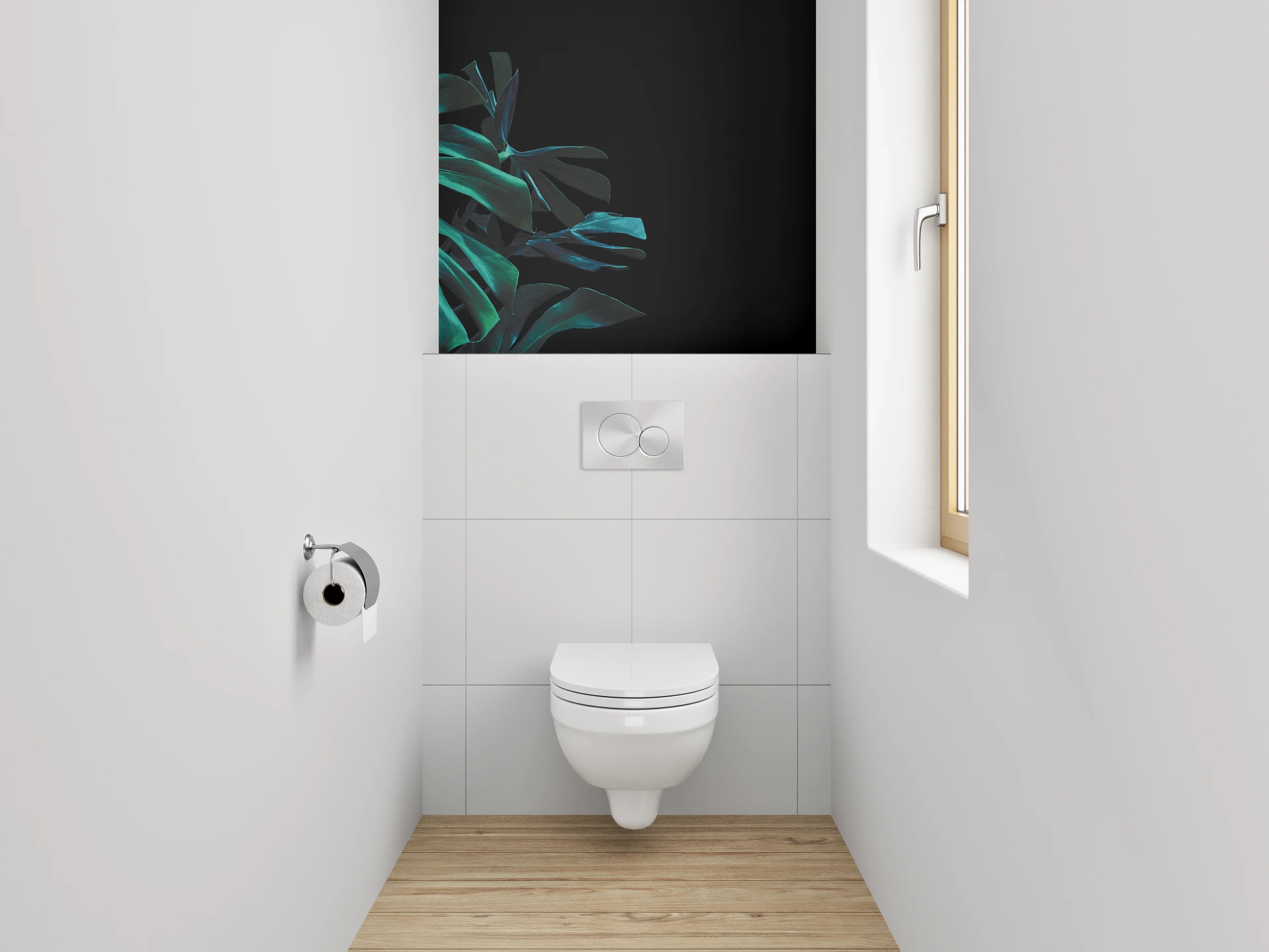 WC-Rückwand - Monstera Blatt Dschungelmuster Schwarz-Grün
