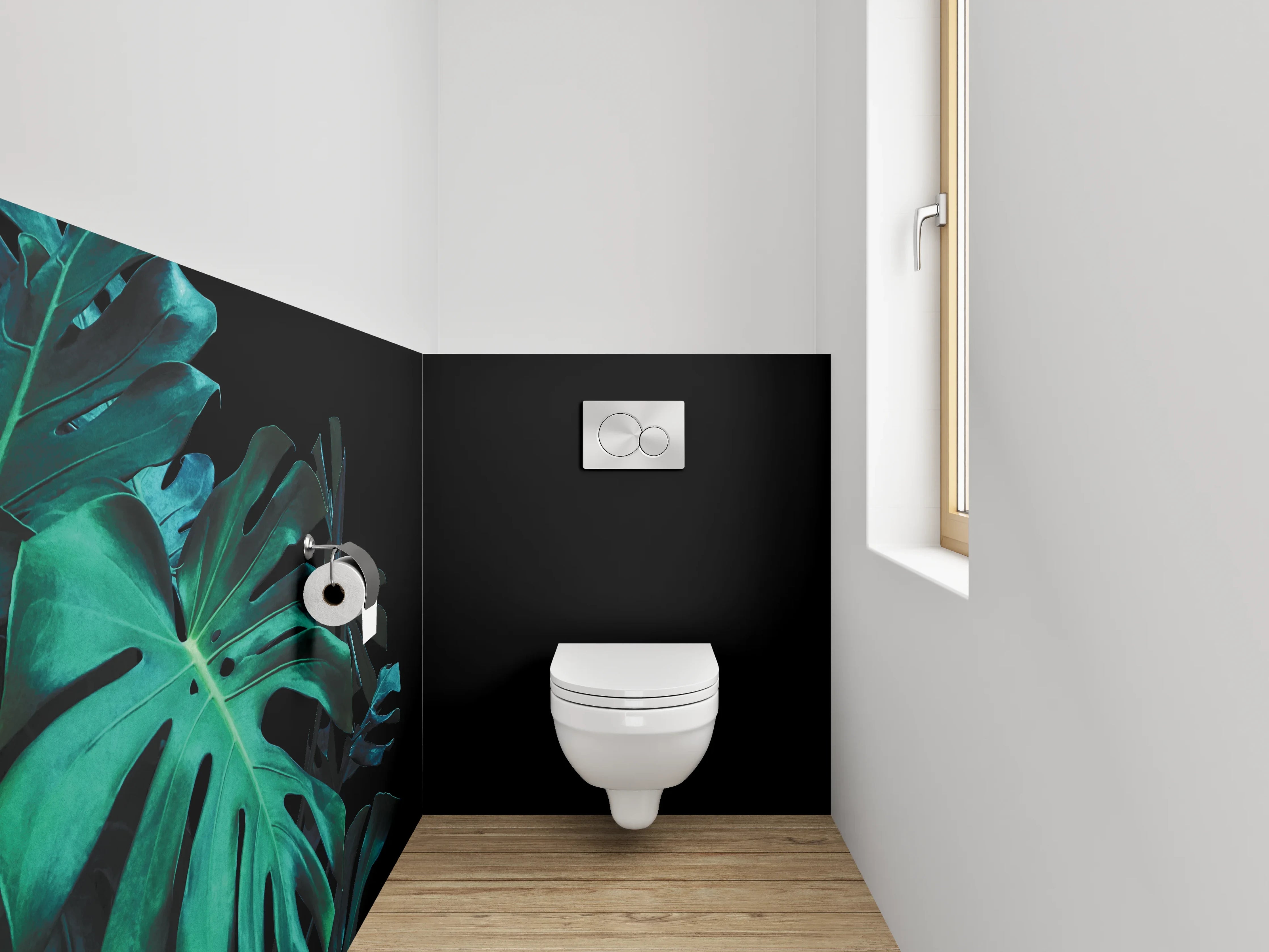 WC-Rückwand - Monstera Blatt Dschungelmuster Schwarz-Grün