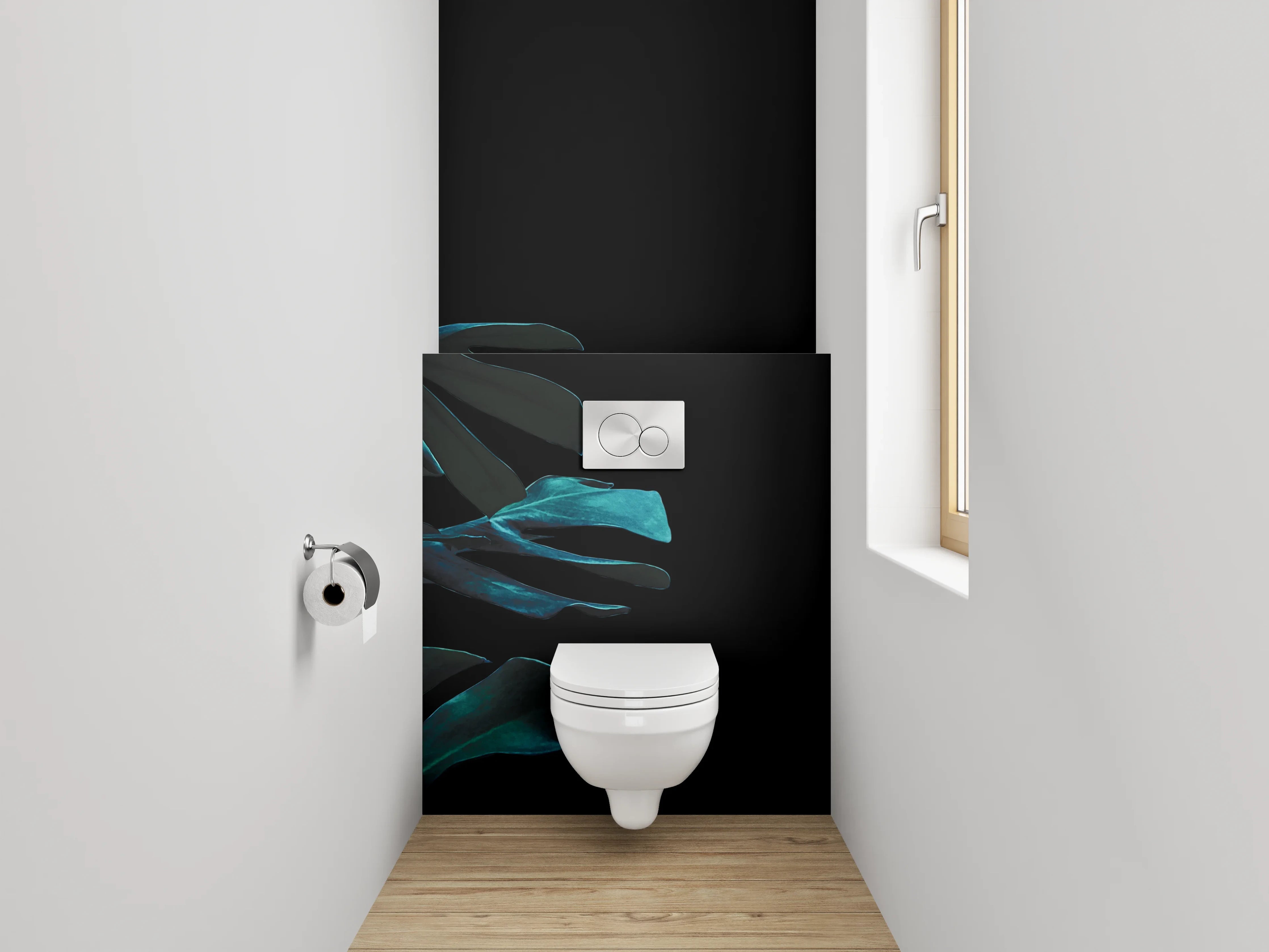 WC-Rückwand - Monstera Blatt Dschungelmuster Schwarz-Grün