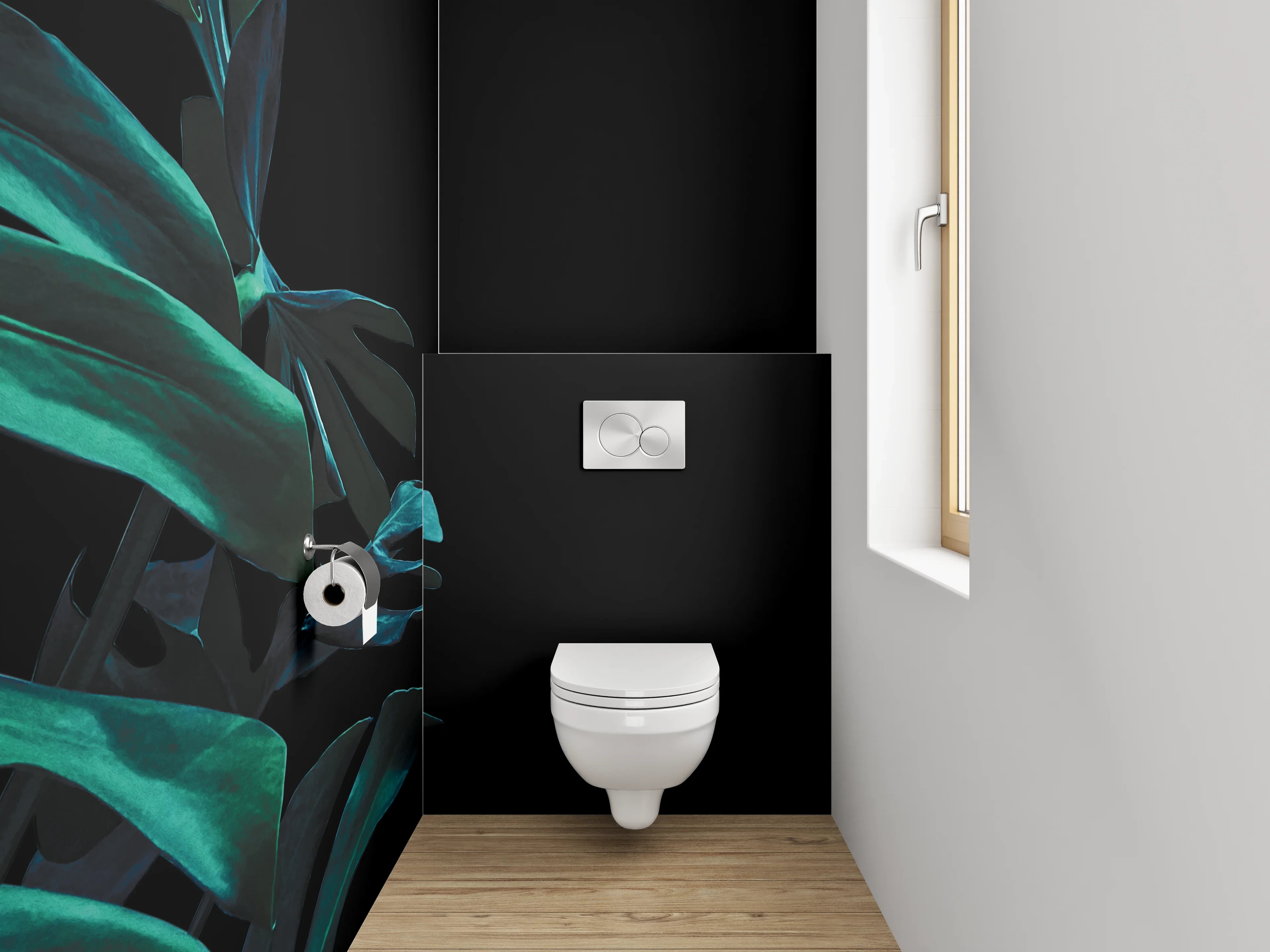 WC-Rückwand - Monstera Blatt Dschungelmuster Schwarz-Grün