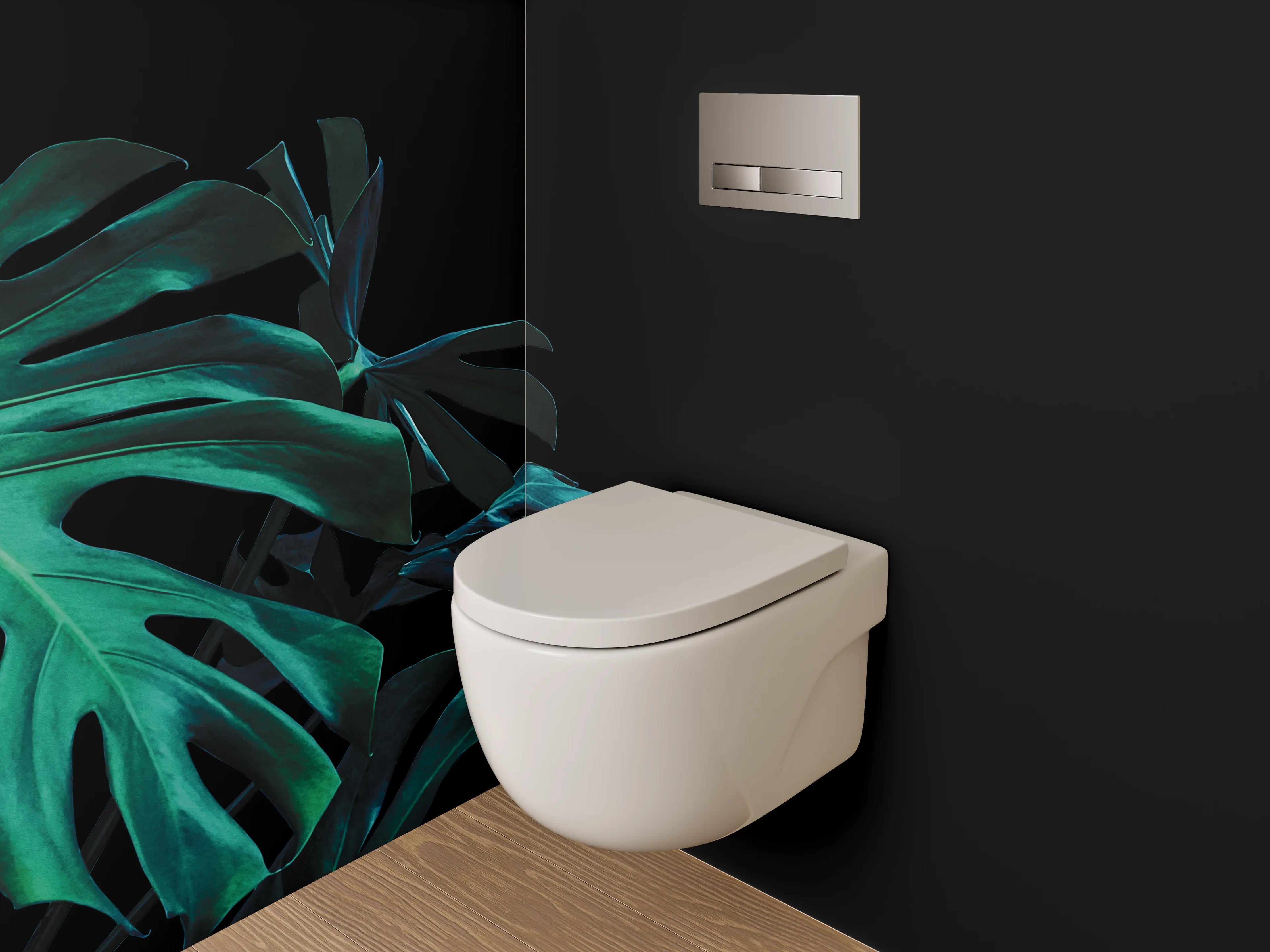 WC-Rückwand - Monstera Blatt Dschungelmuster Schwarz-Grün