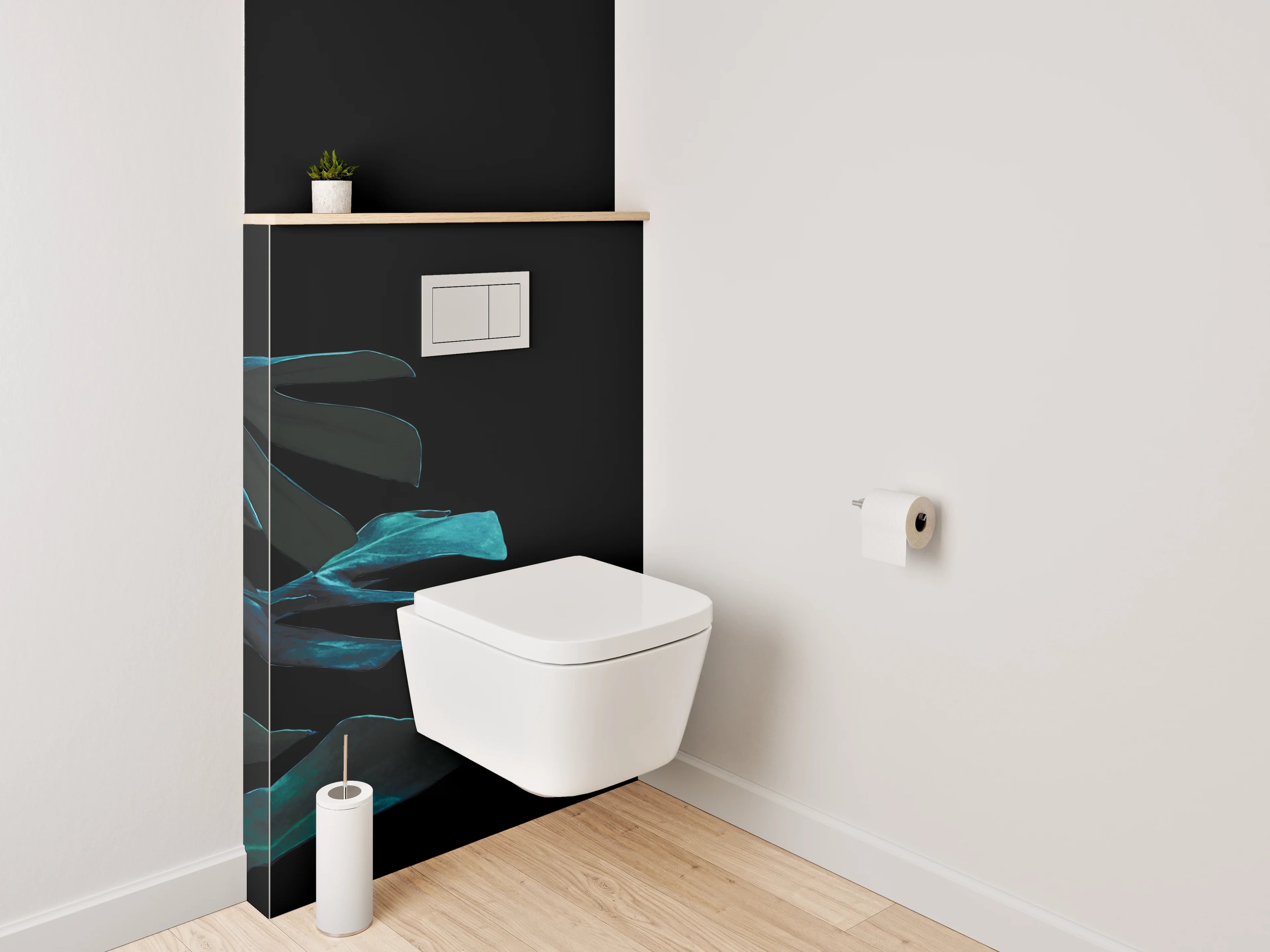 WC-Rückwand - Monstera Blatt Dschungelmuster Schwarz-Grün