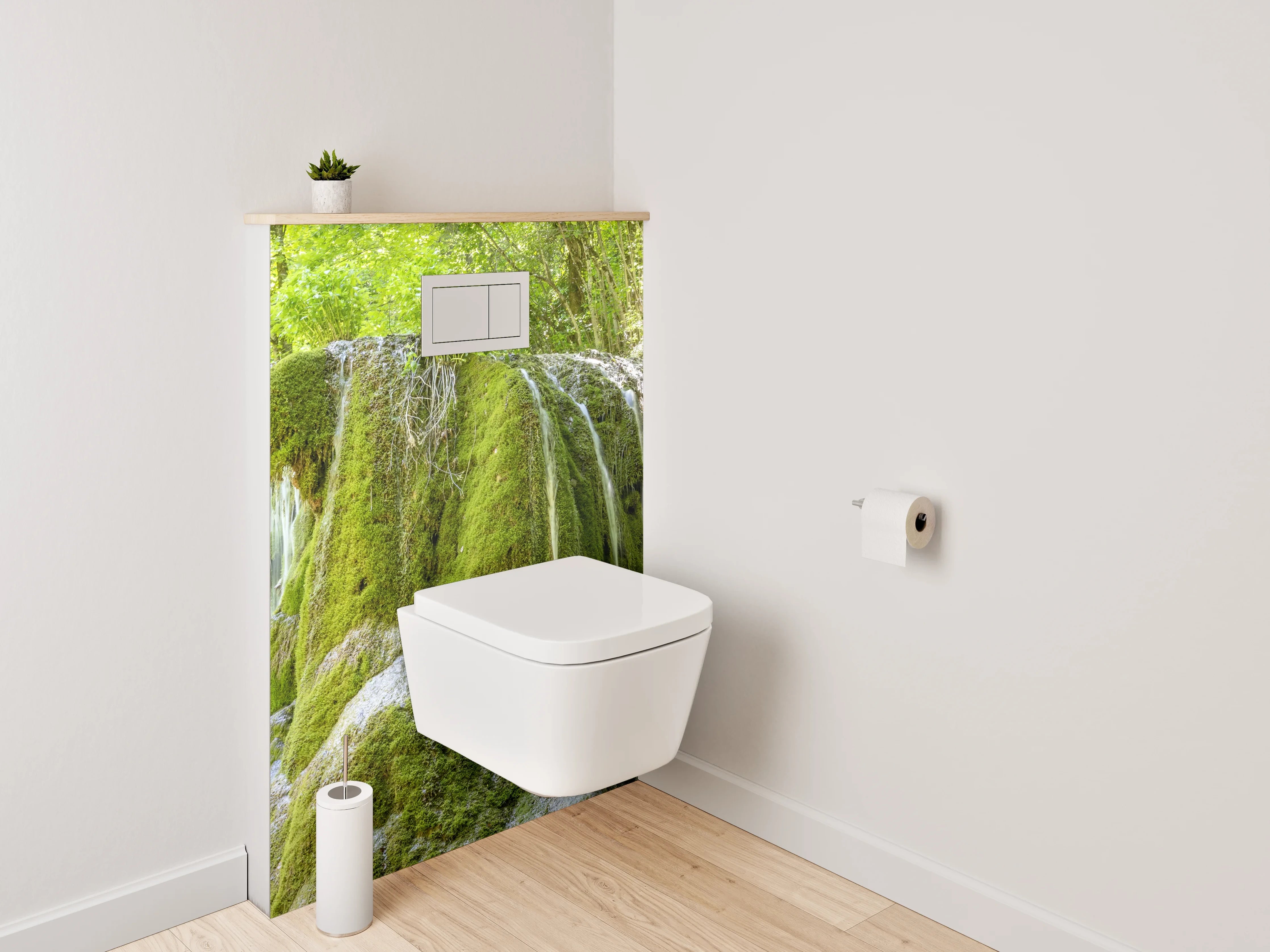 WC-Rückwand - Moosbedeckter Wasserfall im Wald