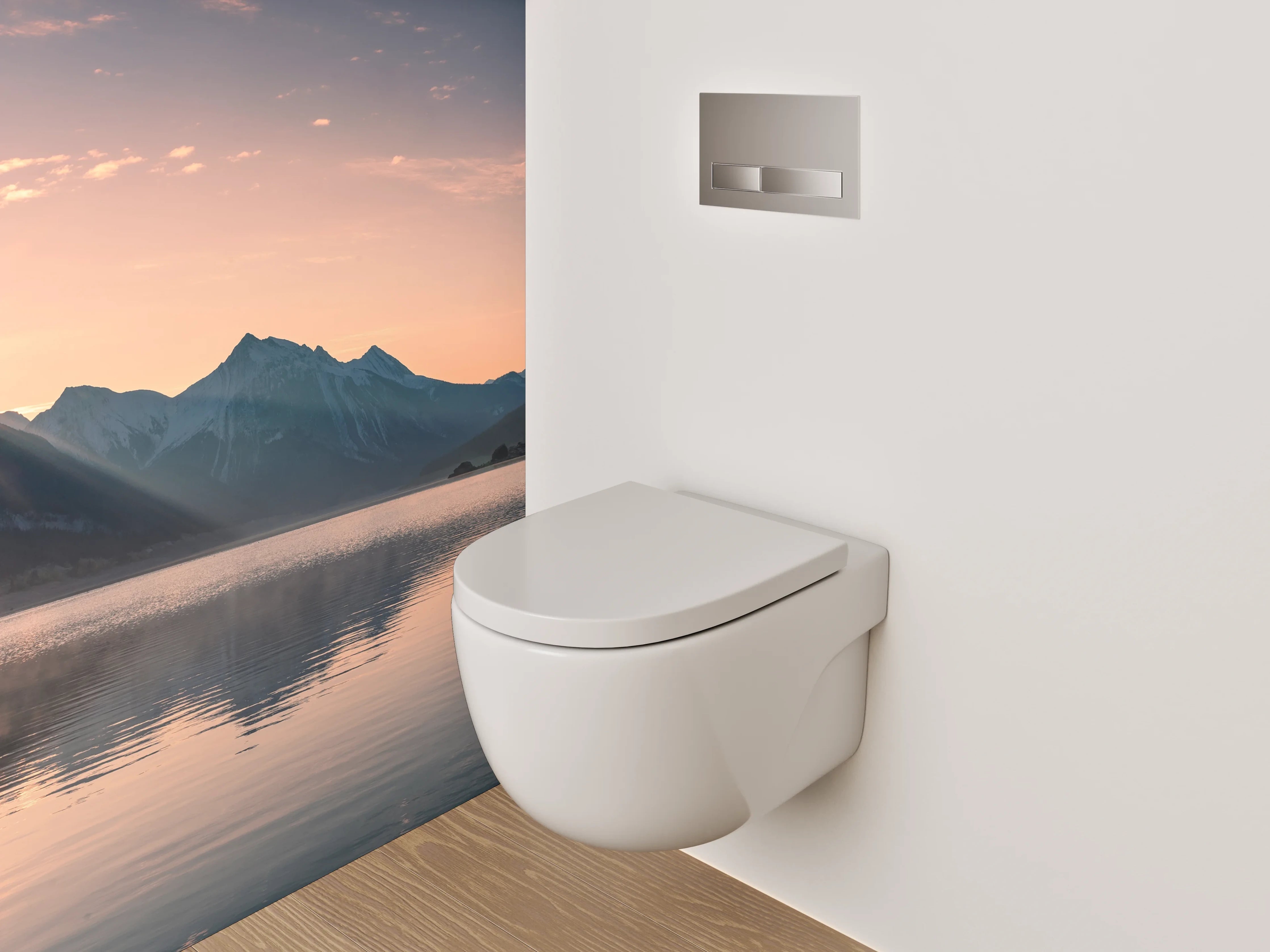 WC-Rückwand - Morgendämmerung in silbergrauer Bergidylle