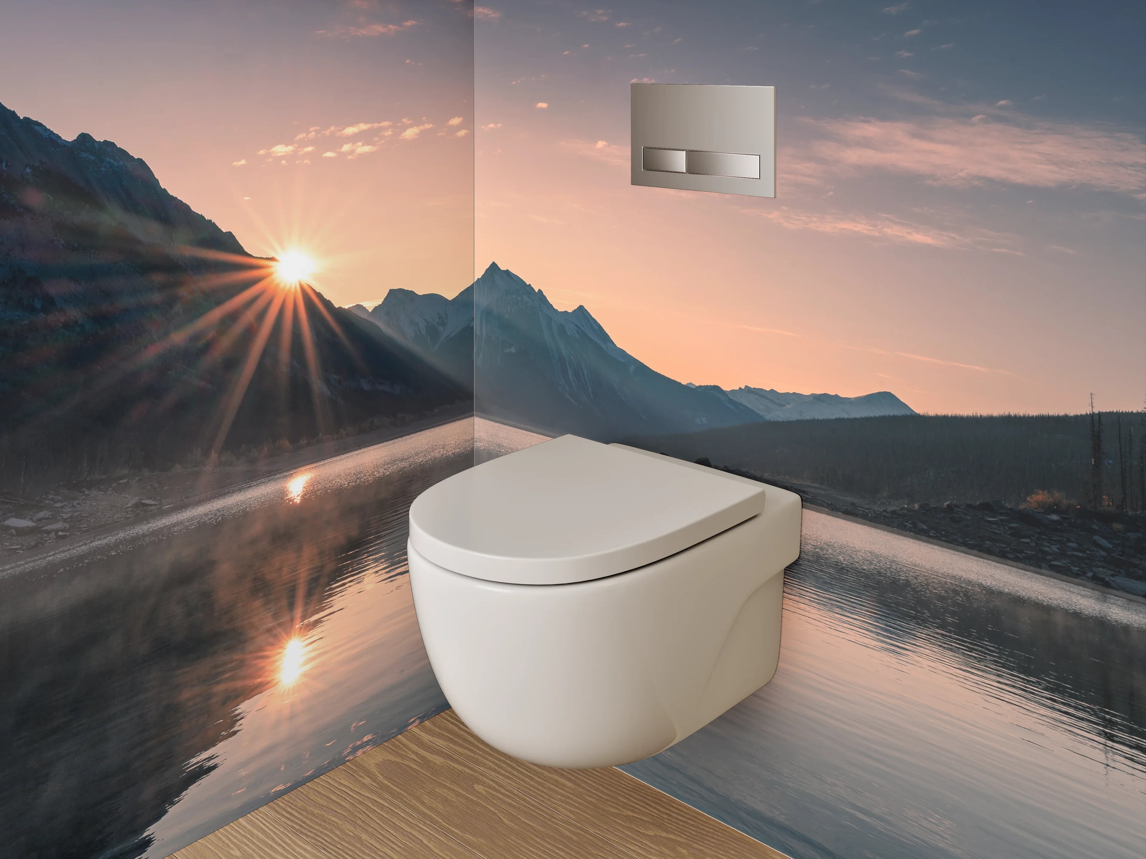 WC-Rückwand - Morgendämmerung in silbergrauer Bergidylle
