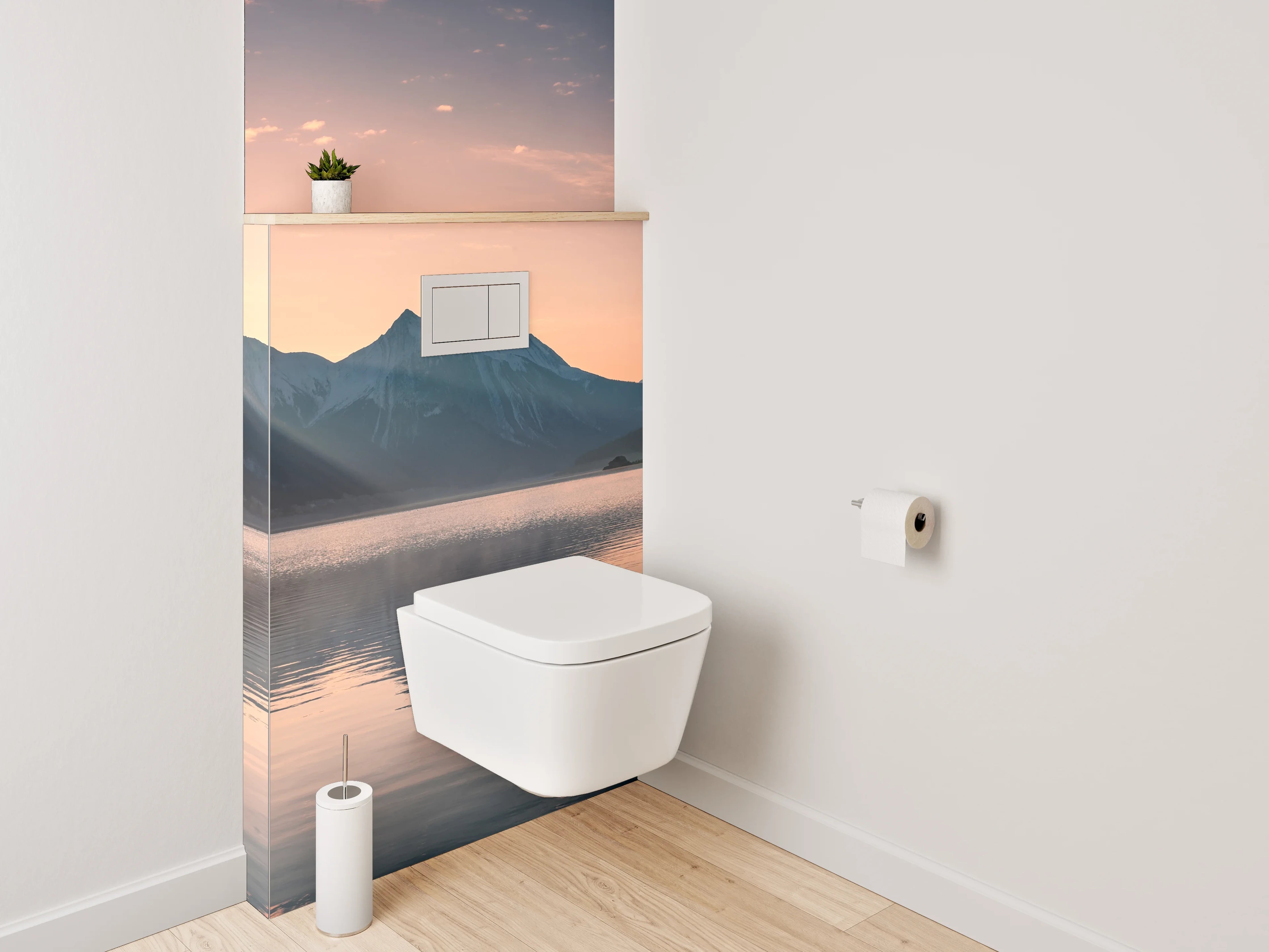WC-Rückwand - Morgendämmerung in silbergrauer Bergidylle