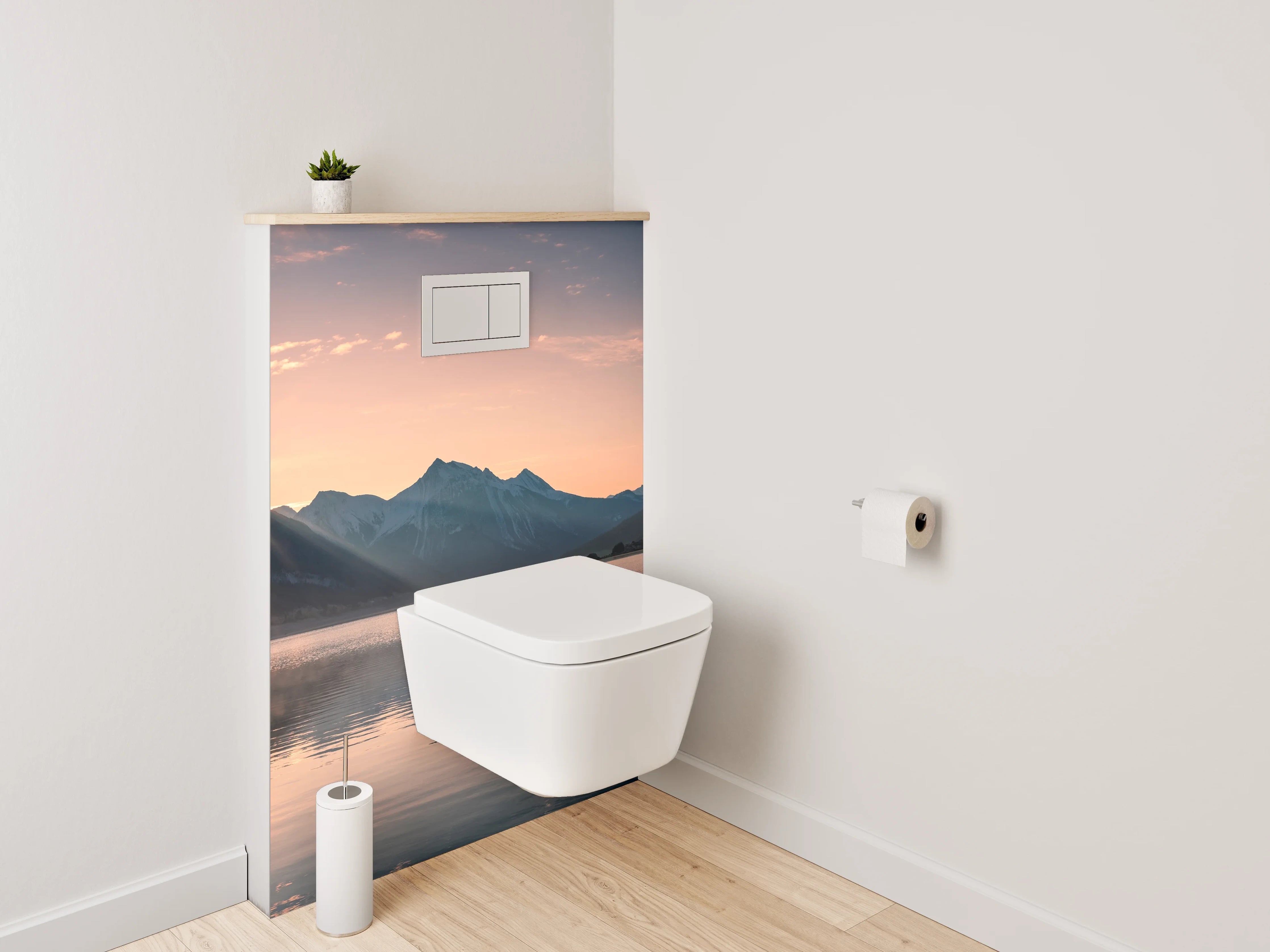 WC-Rückwand - Morgendämmerung in silbergrauer Bergidylle