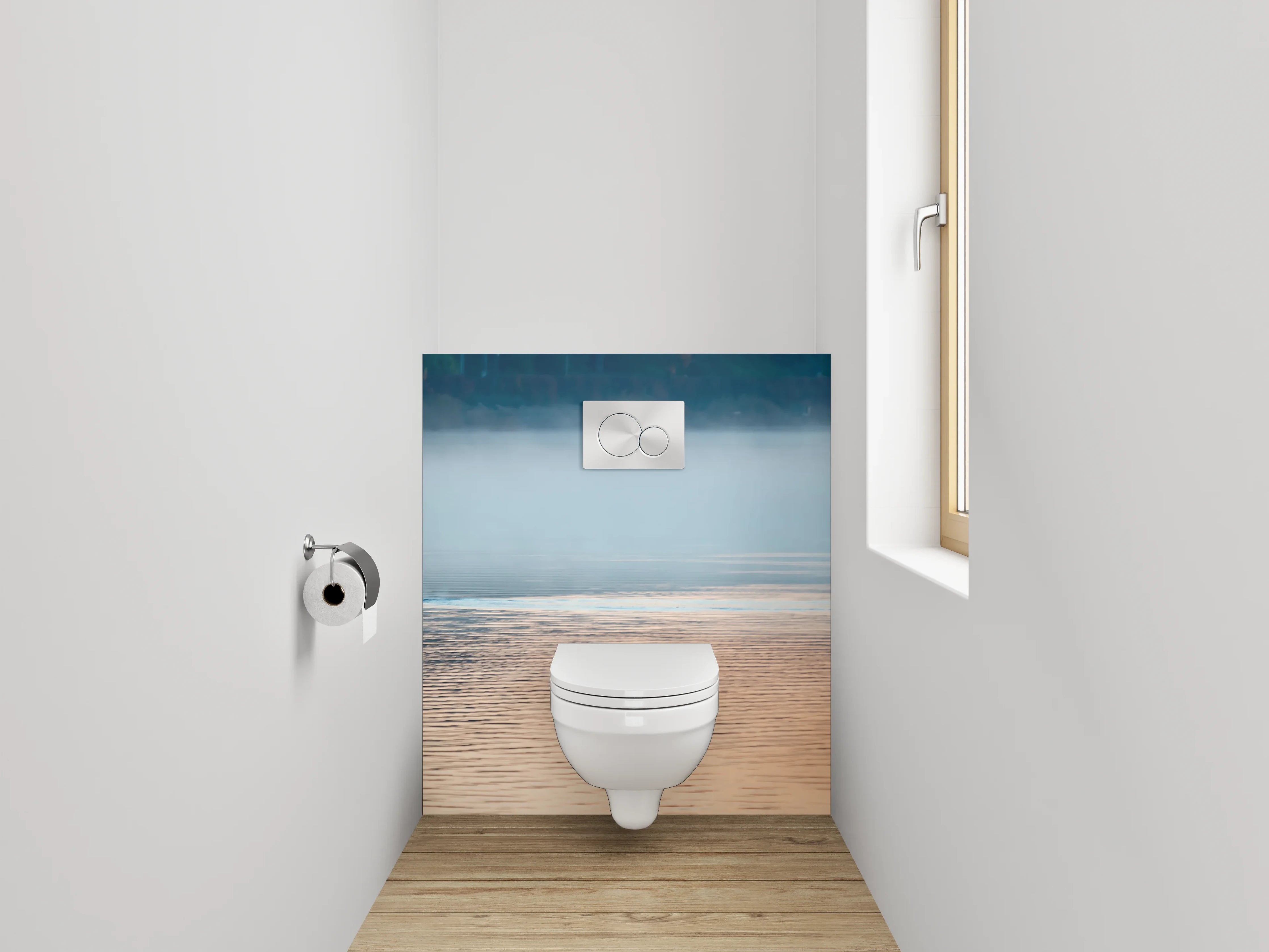 WC-Rückwand - Morgendliche Angleridylle am See