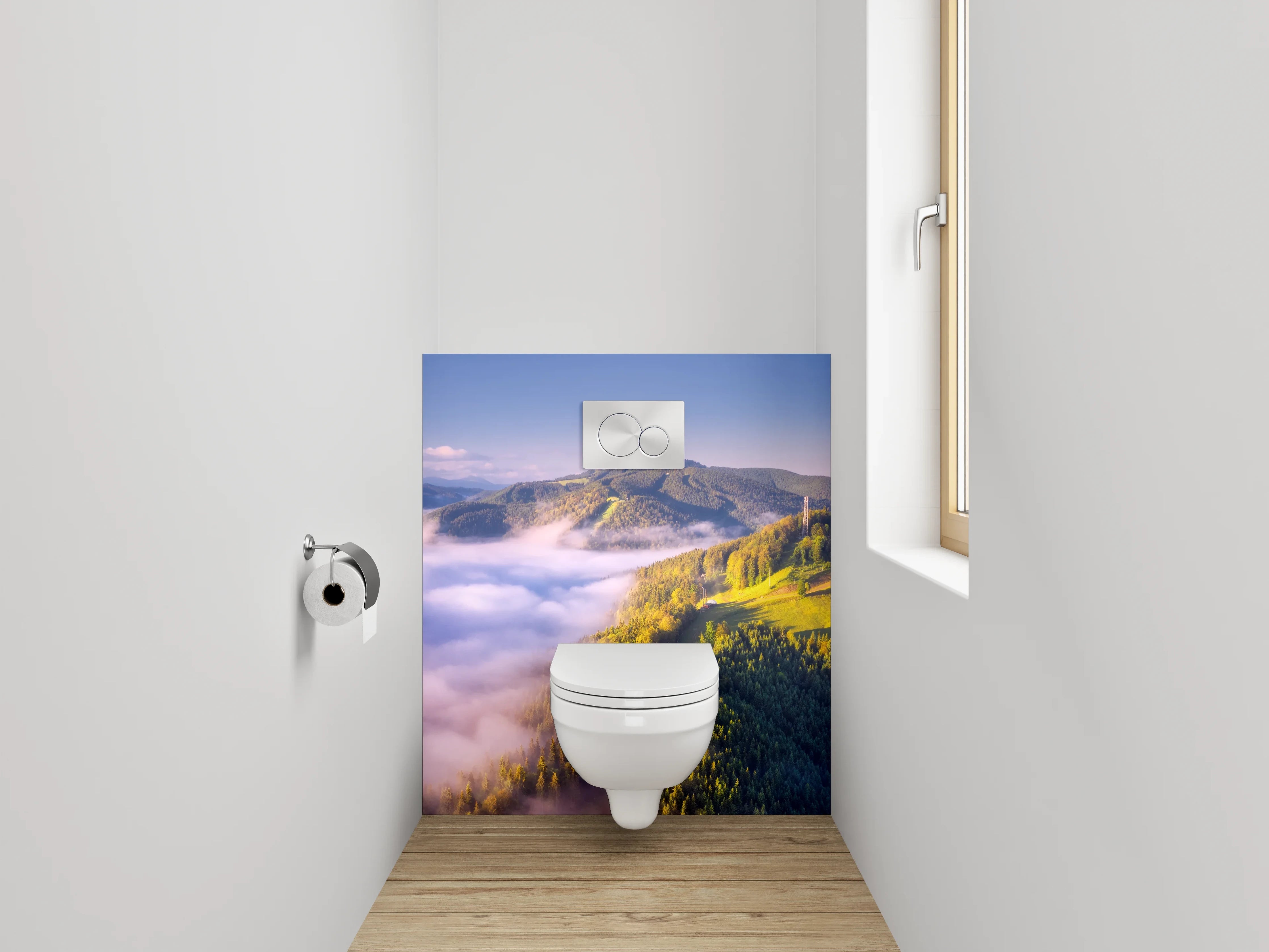 WC-Rückwand - Morgendliche Nebelberge Panorama
