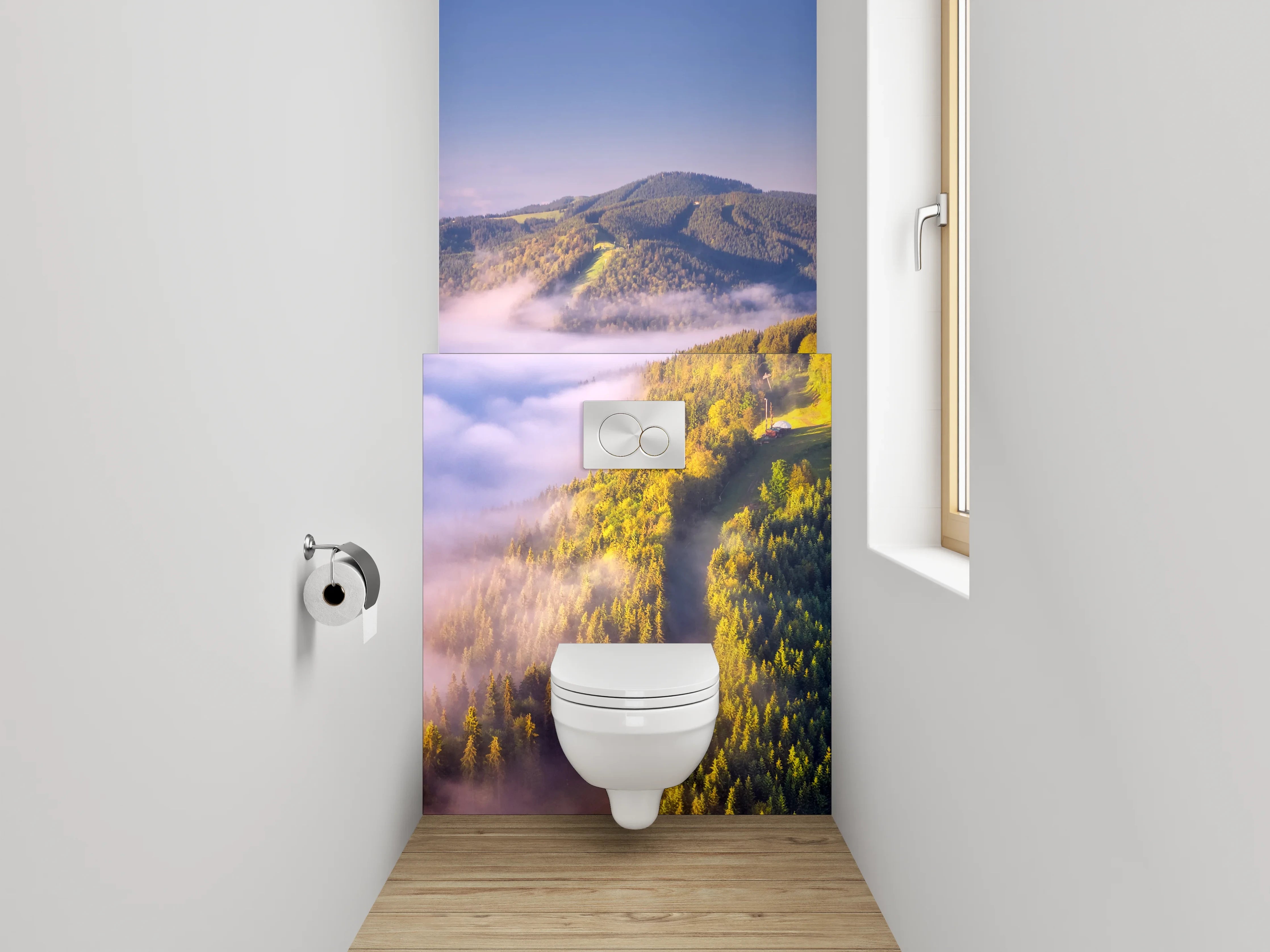 WC-Rückwand - Morgendliche Nebelberge Panorama