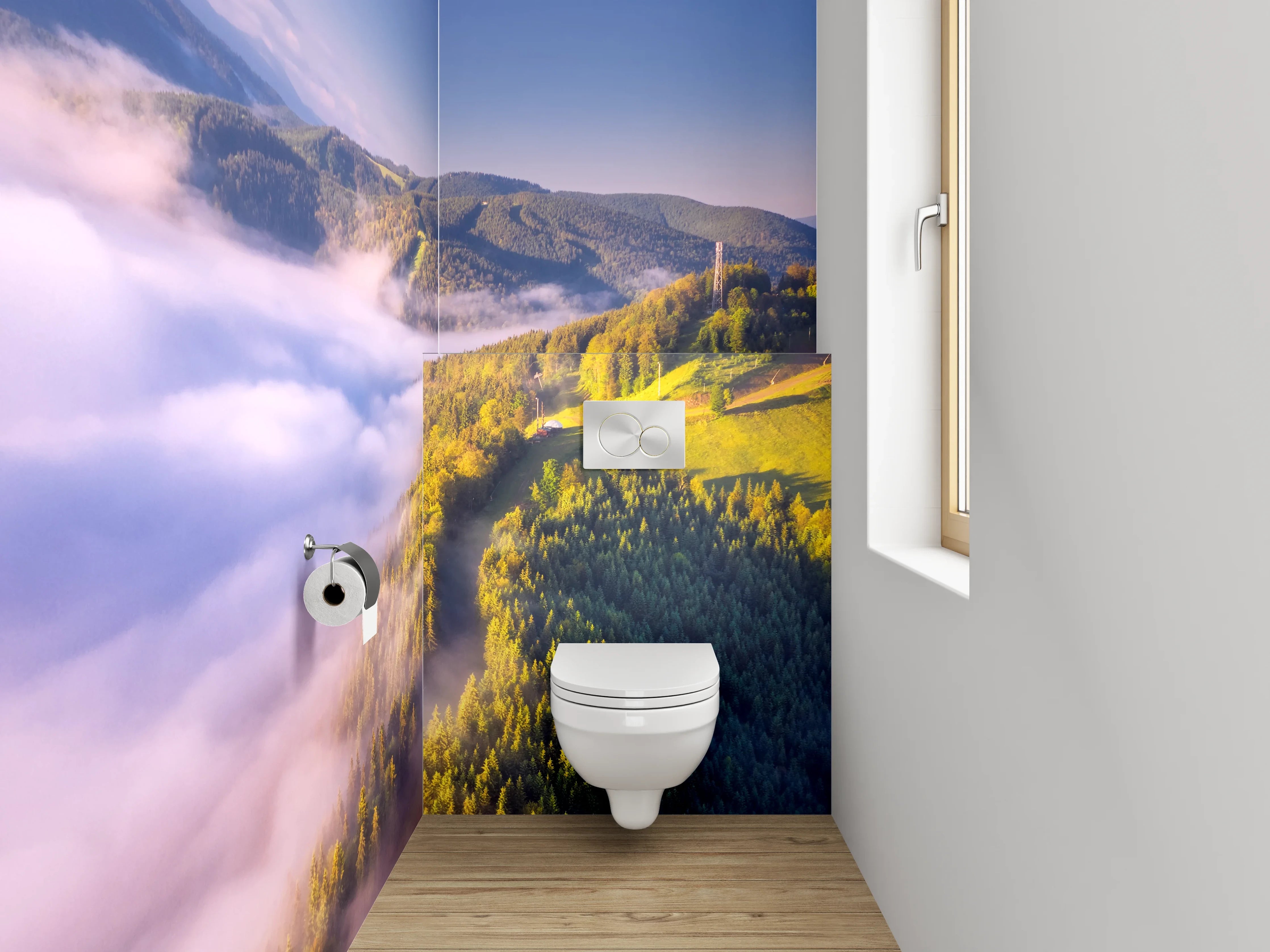 WC-Rückwand - Morgendliche Nebelberge Panorama