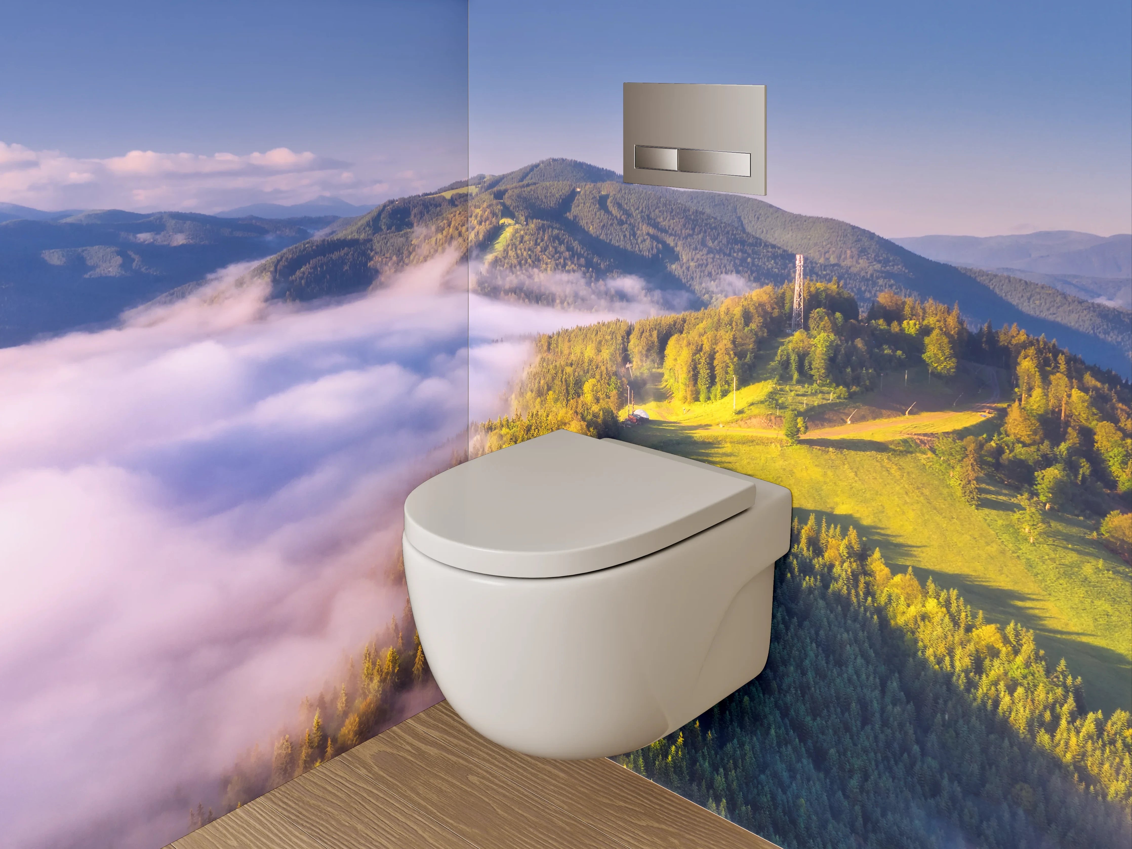 WC-Rückwand - Morgendliche Nebelberge Panorama