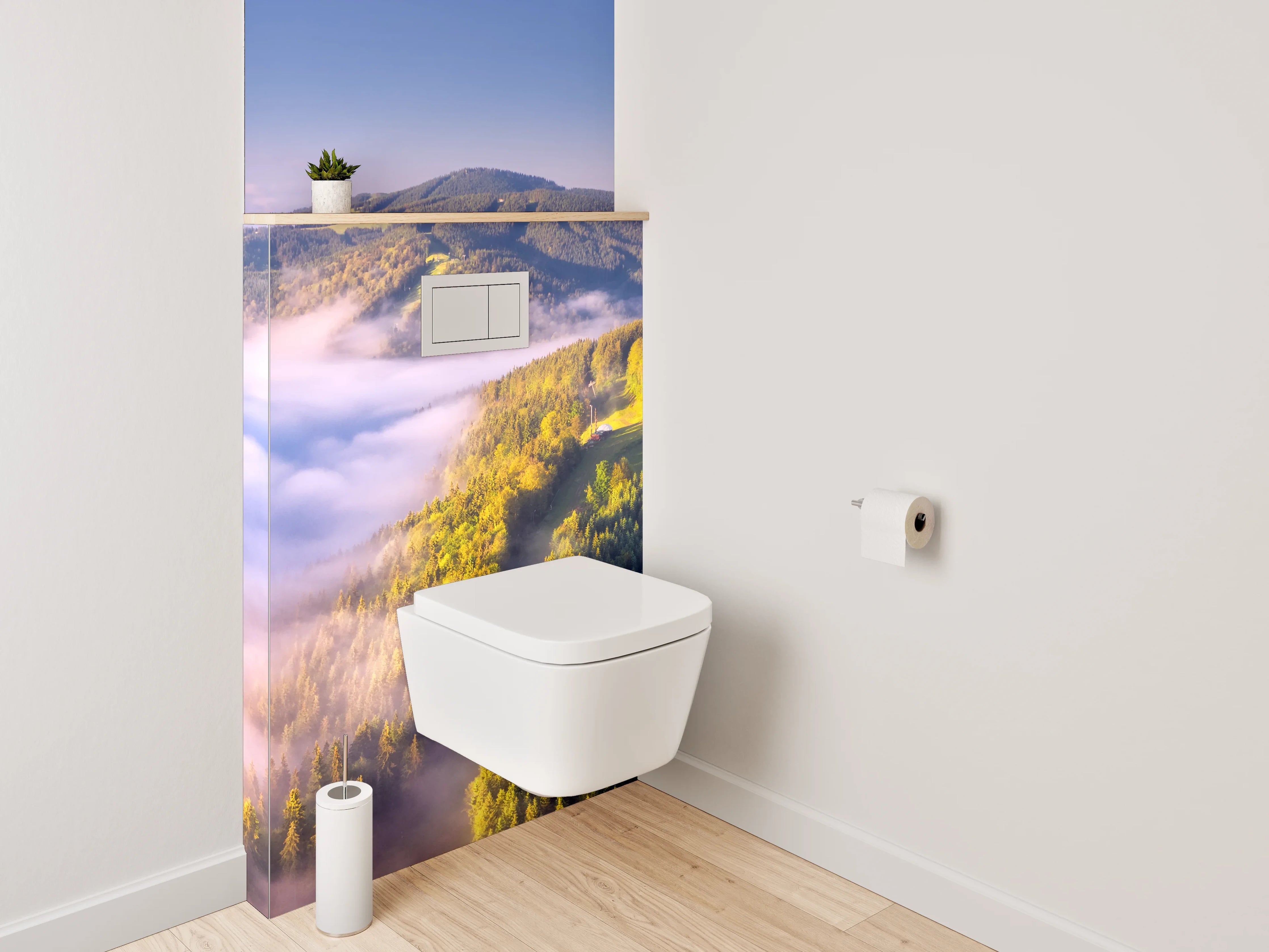 WC-Rückwand - Morgendliche Nebelberge Panorama